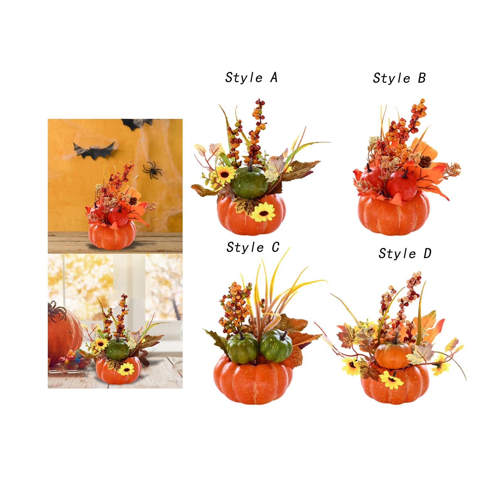 Artificial Pumpkin with Flowers Fall Fake Foam Pumpkins for Desk Office Home Style A