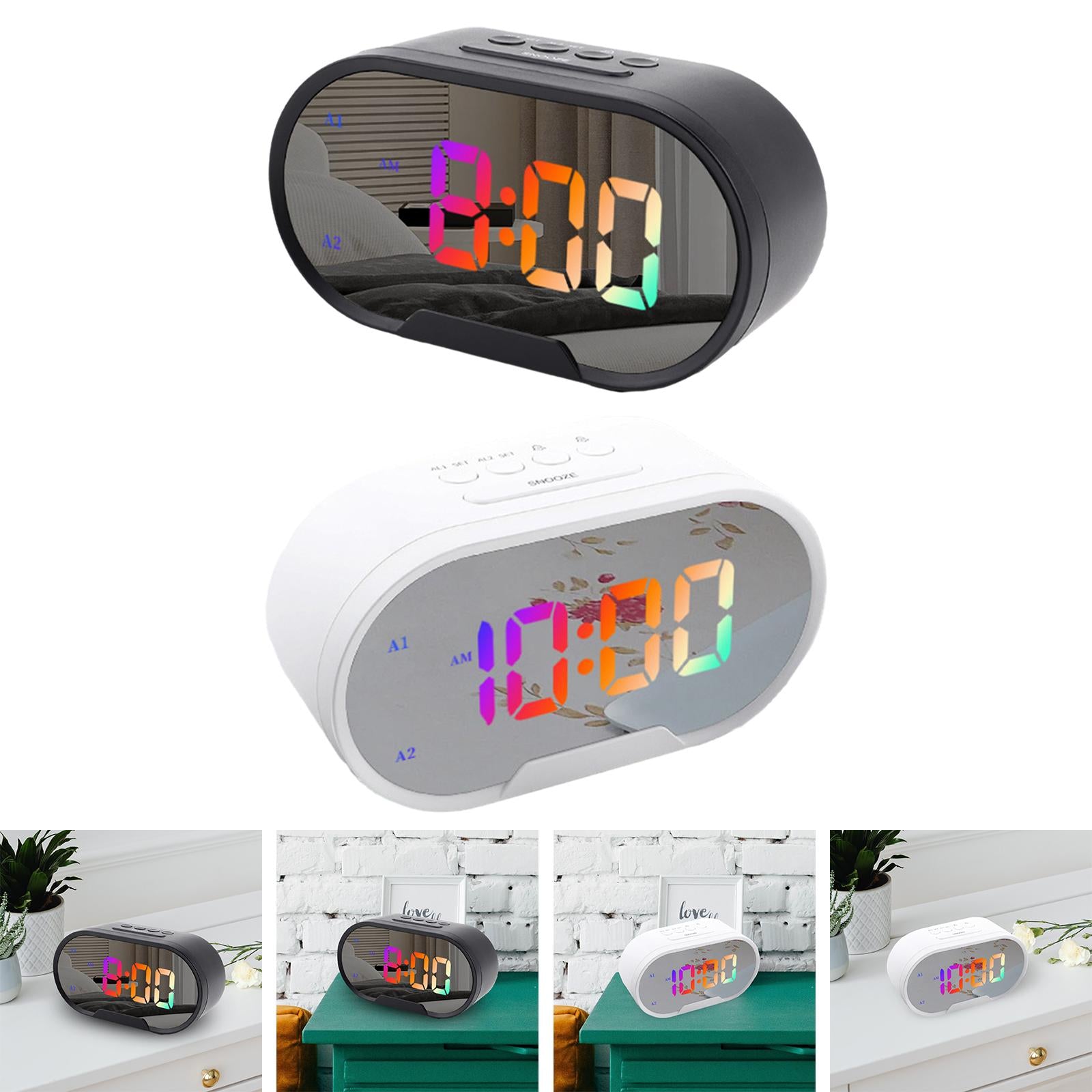 Digital Dual Alarm Clock LED Bedroom Alarm Clocks for Bedroom Kitchen Office Black