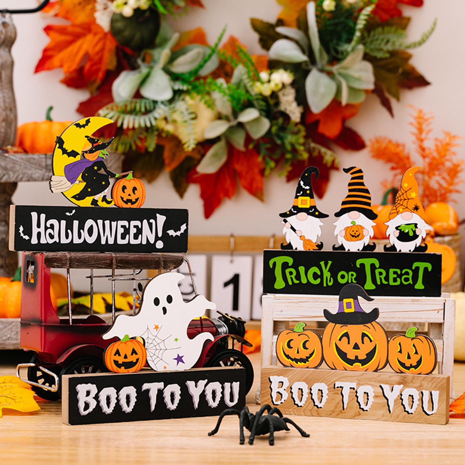Halloween Wooden Ornament Cute for Planter Pot Decoration Living Room Indoor Style A