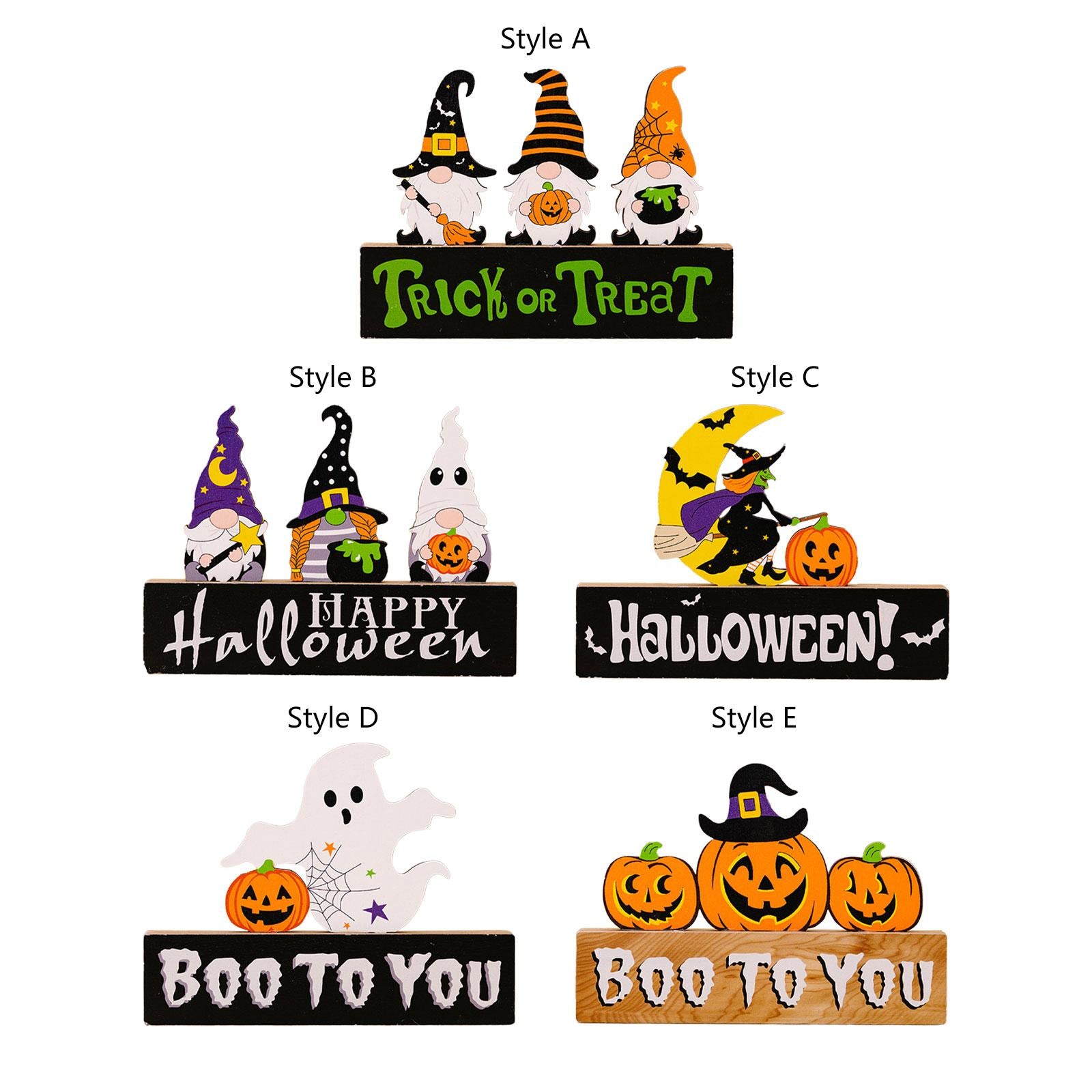 Halloween Wooden Ornament Cute for Planter Pot Decoration Living Room Indoor Style A