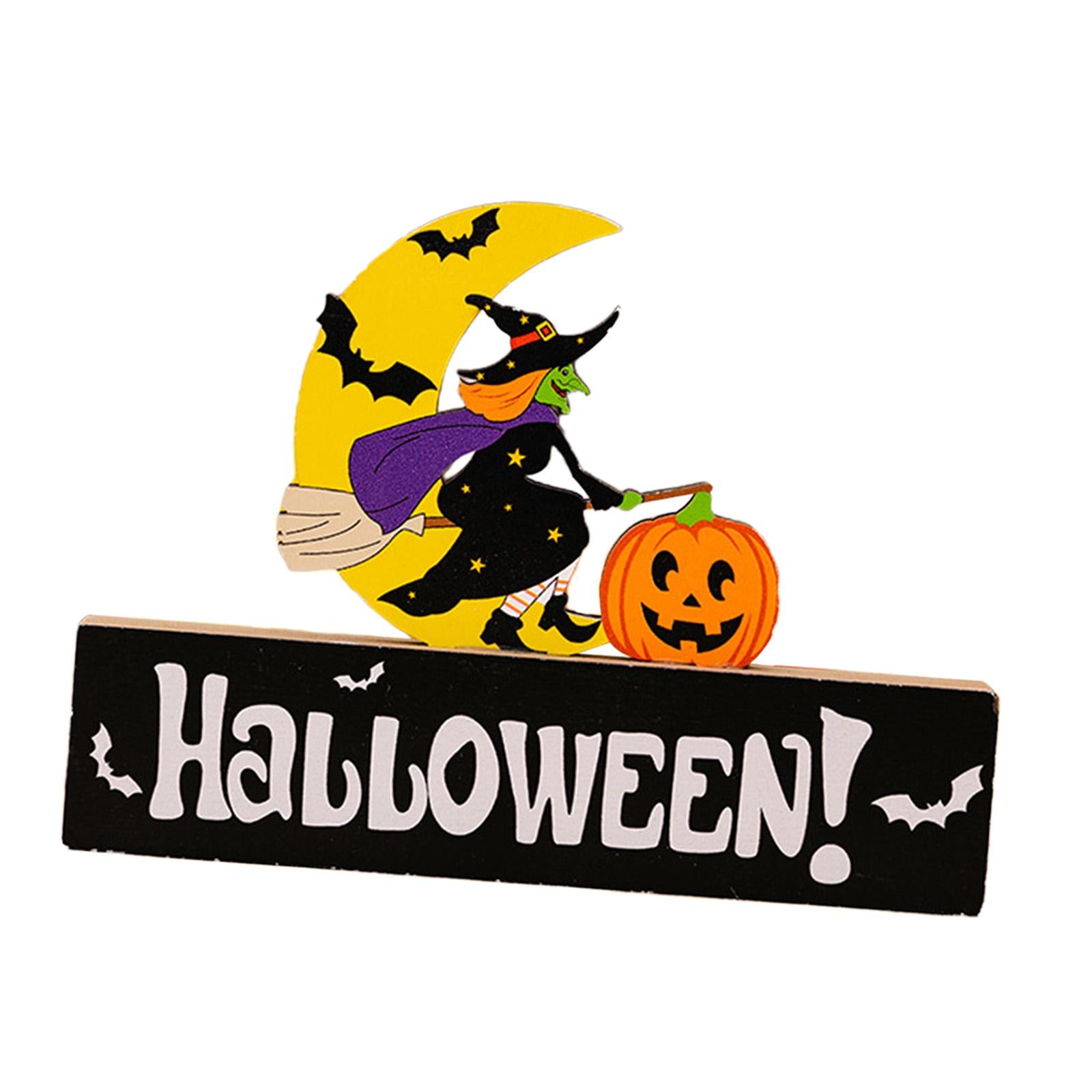 Halloween Wooden Ornament Cute for Planter Pot Decoration Living Room Indoor Style C