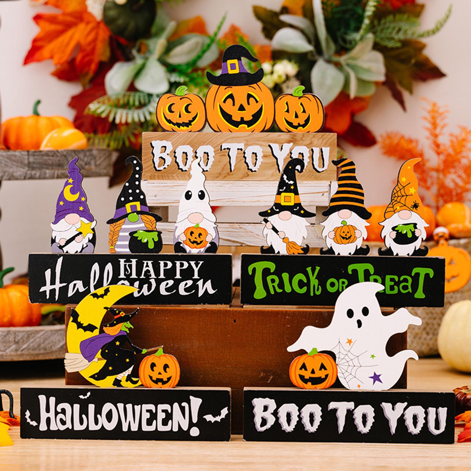 Halloween Wooden Ornament Cute for Planter Pot Decoration Living Room Indoor Style D