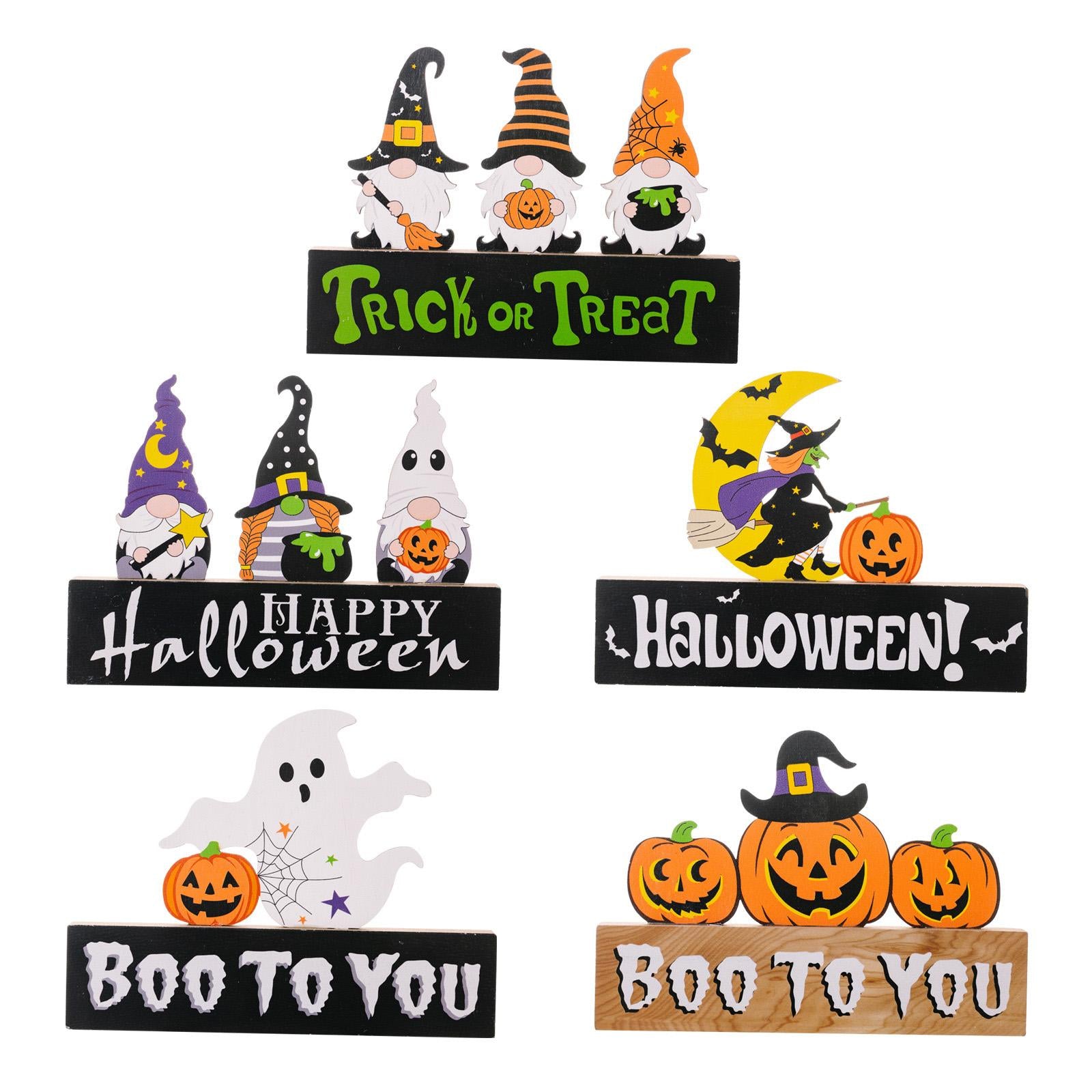 Halloween Wooden Ornament Cute for Planter Pot Decoration Living Room Indoor Style D