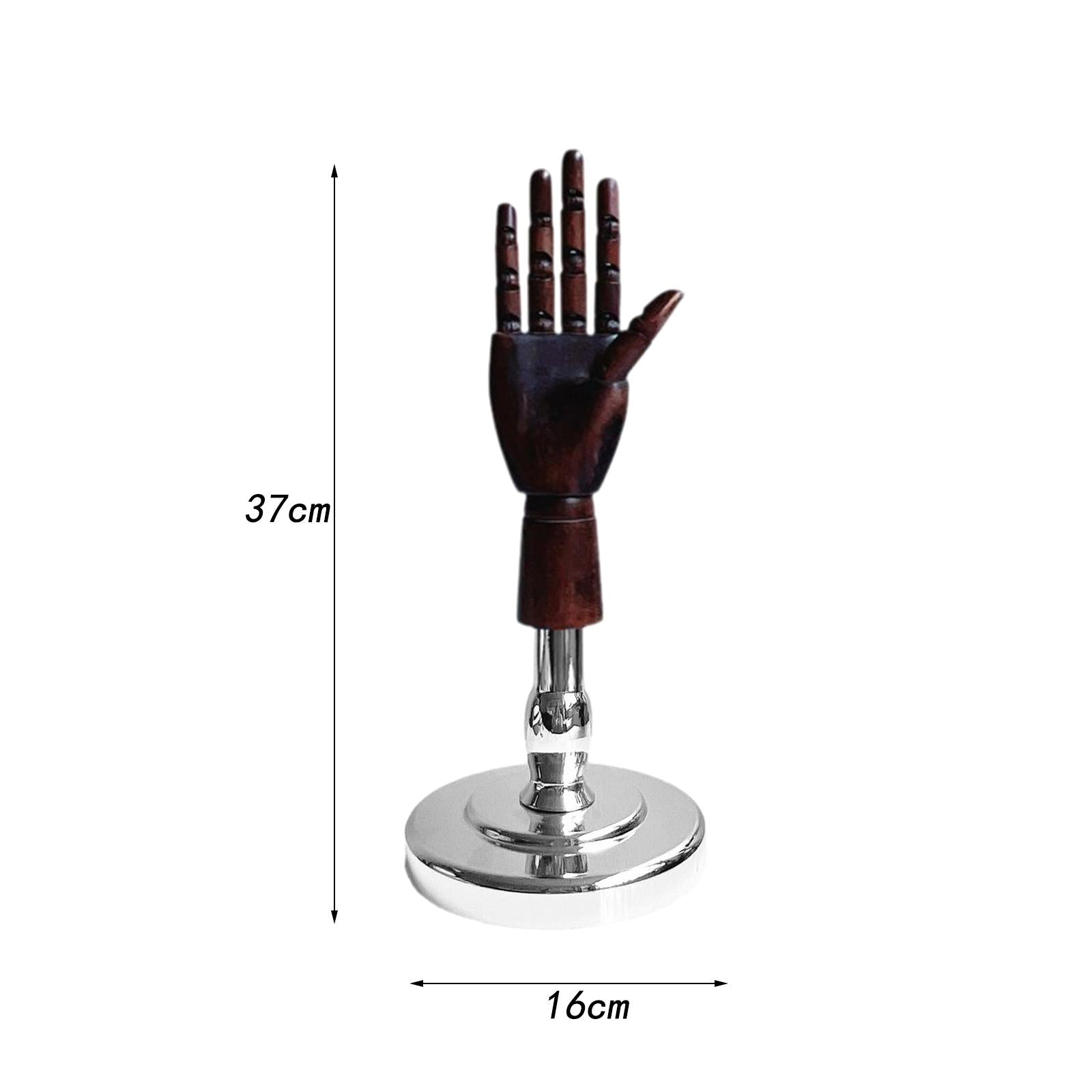 Wooden Artist Articulated Hand Mannequin for Jewelry Display Desk Decoration Brown and Silver