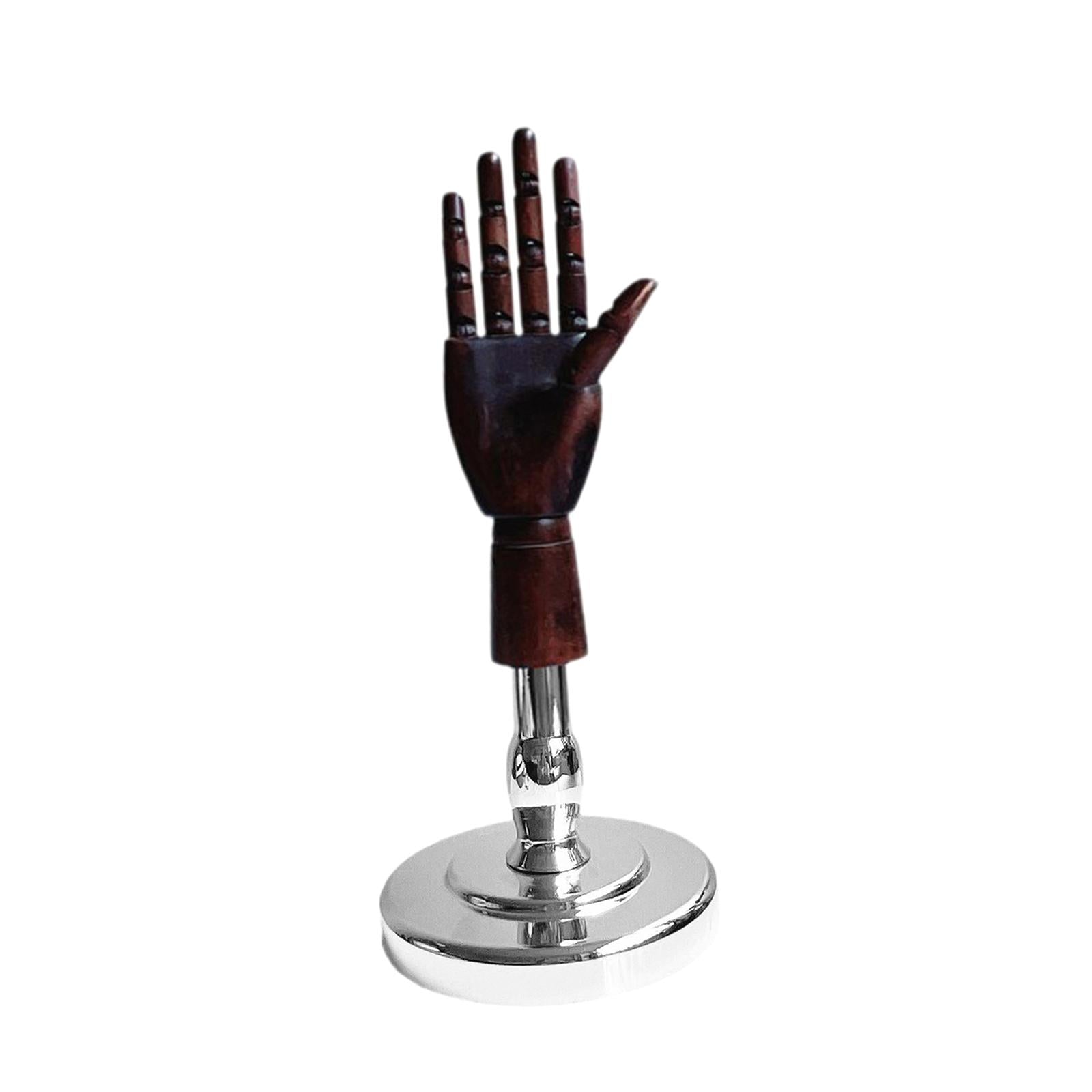 Wooden Artist Articulated Hand Mannequin for Jewelry Display Desk Decoration Brown and Silver