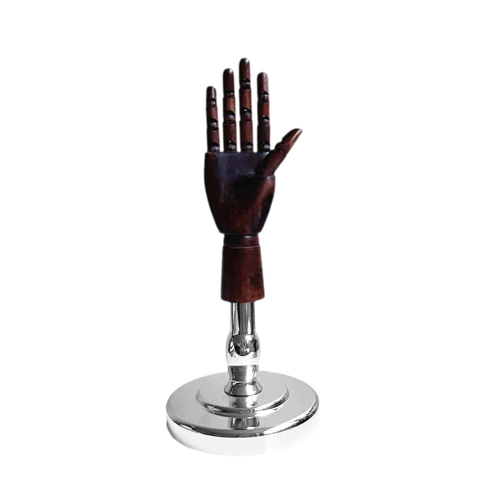 Wooden Artist Articulated Hand Mannequin for Jewelry Display Desk Decoration Brown and Silver