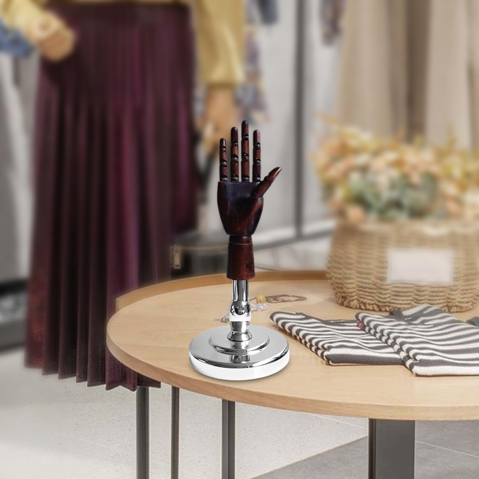 Wooden Artist Articulated Hand Mannequin for Jewelry Display Desk Decoration Brown and Silver