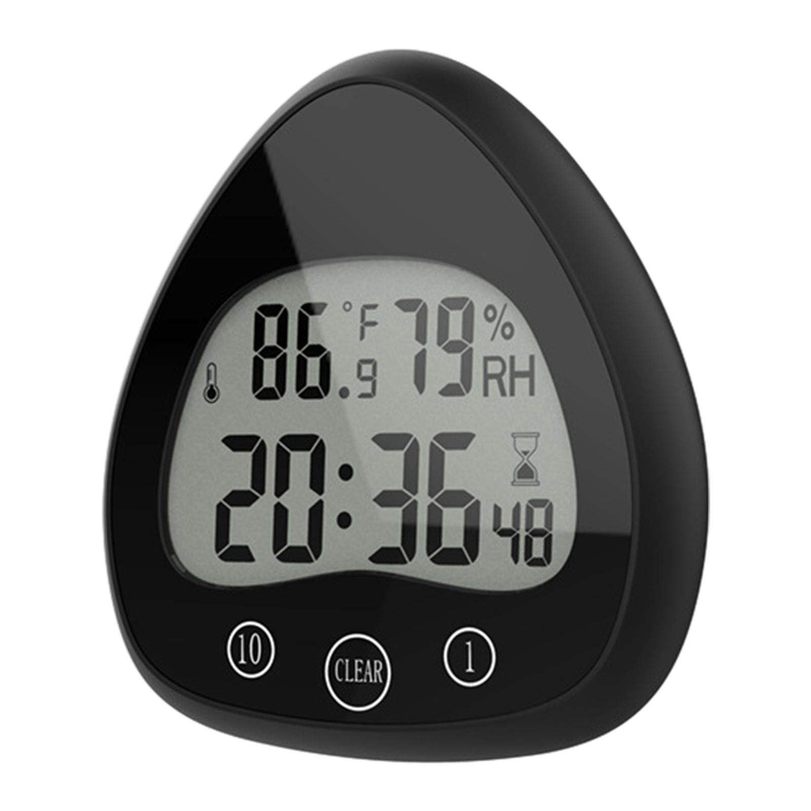 Kitchen Timer Clocks Desktop Stand Hygrometer for Bathroom Courtyard Cooking Black