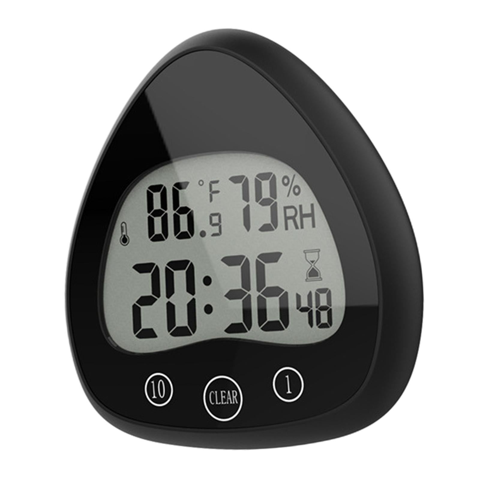 Kitchen Timer Clocks Desktop Stand Hygrometer for Bathroom Courtyard Cooking Black