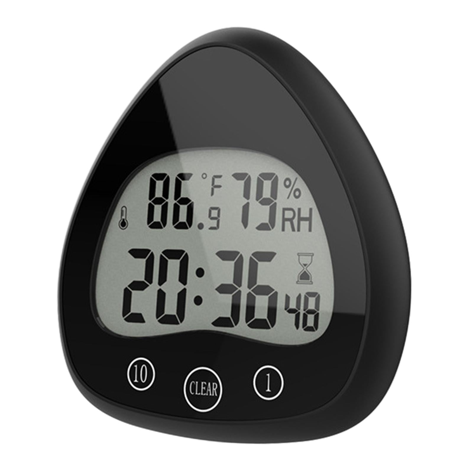 Kitchen Timer Clocks Desktop Stand Hygrometer for Bathroom Courtyard Cooking Black