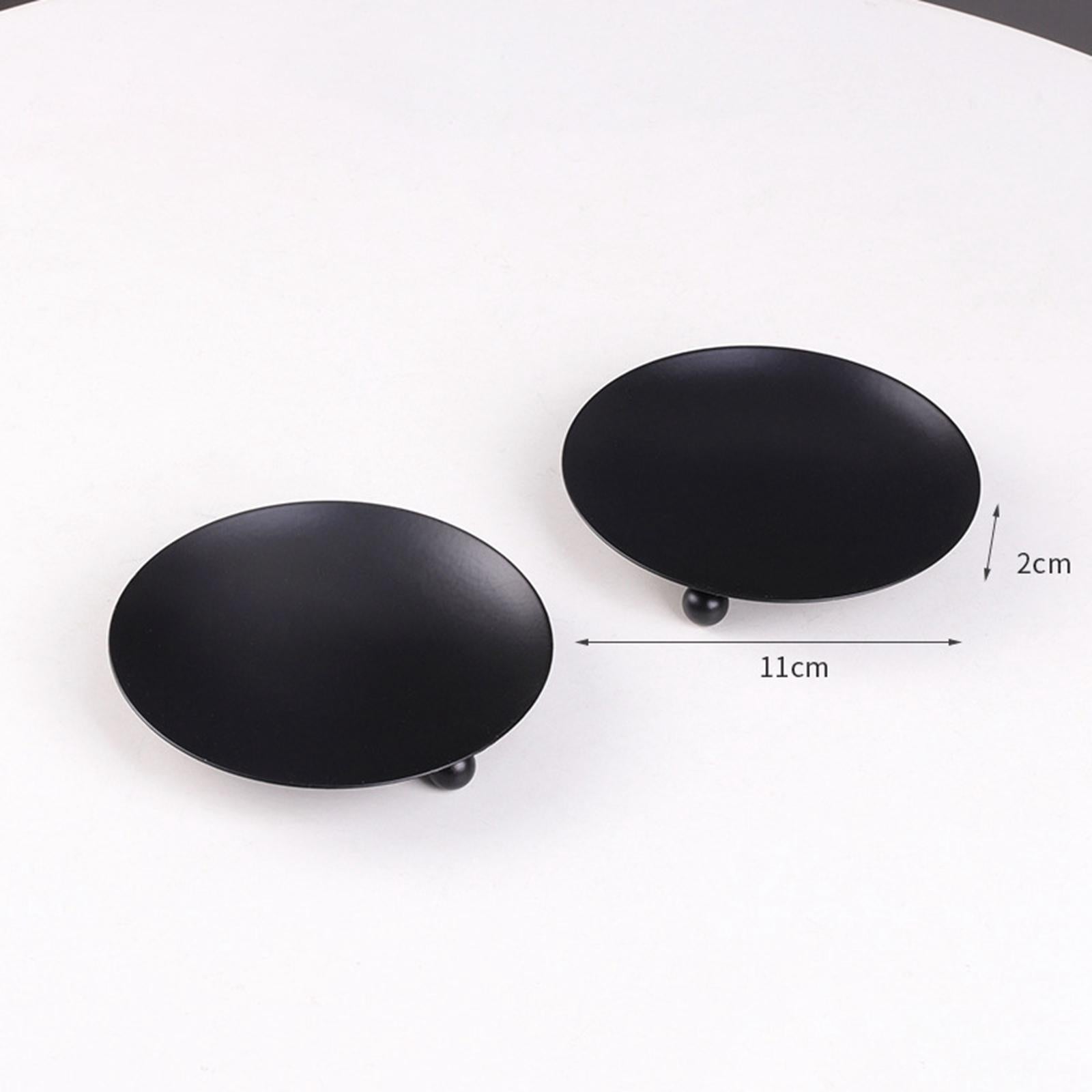 Metal Plate Candle Holder Tea Light Stand for Dinner Party Dinner Table Home Black 2pcs