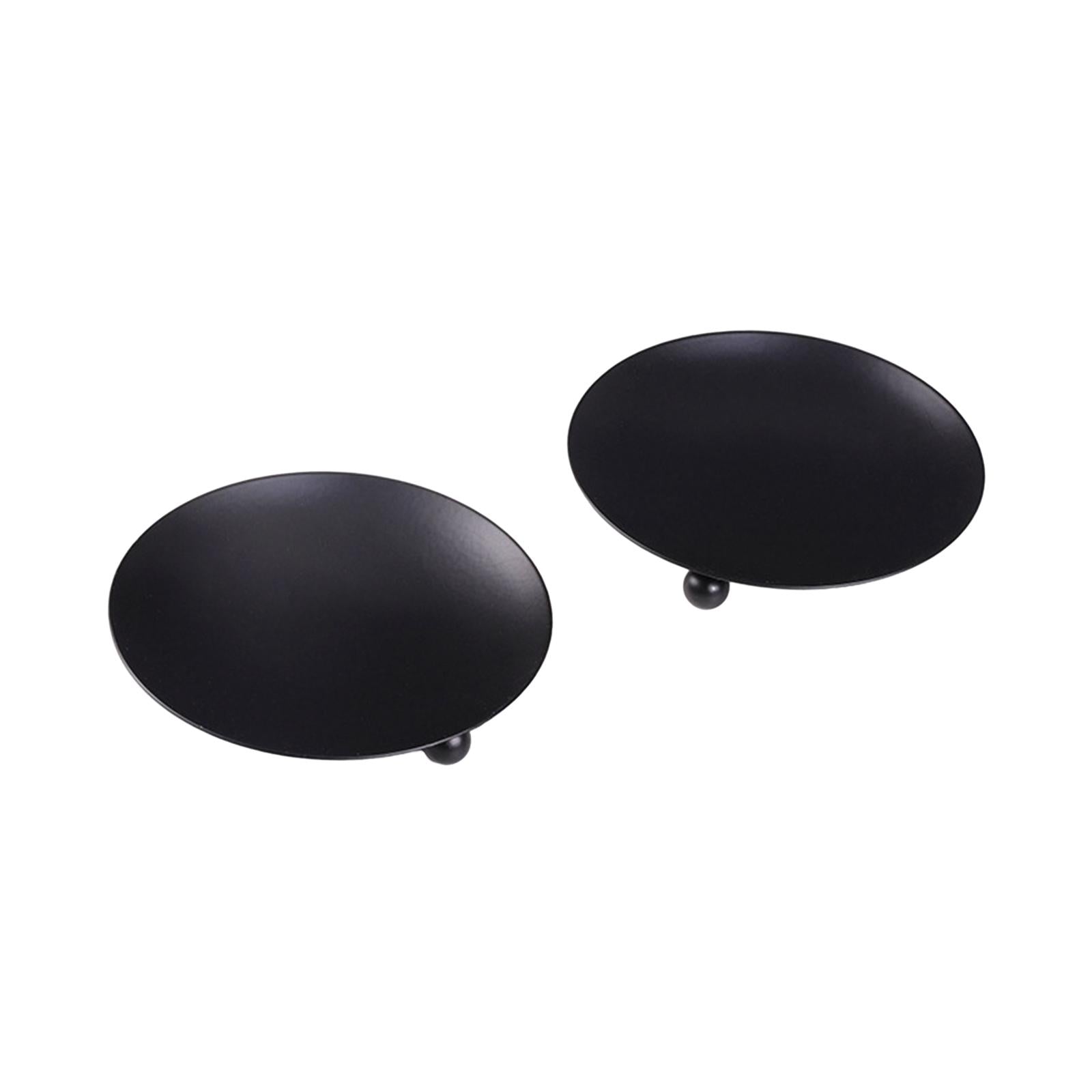 Metal Plate Candle Holder Tea Light Stand for Dinner Party Dinner Table Home Black 2pcs
