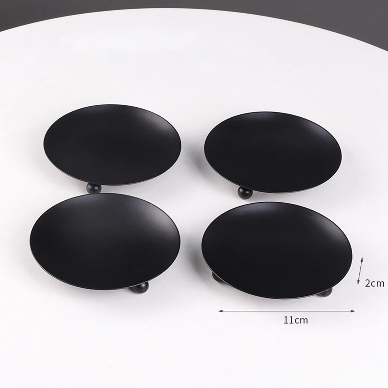 Metal Plate Candle Holder Tea Light Stand for Dinner Party Dinner Table Home Black 4pcs