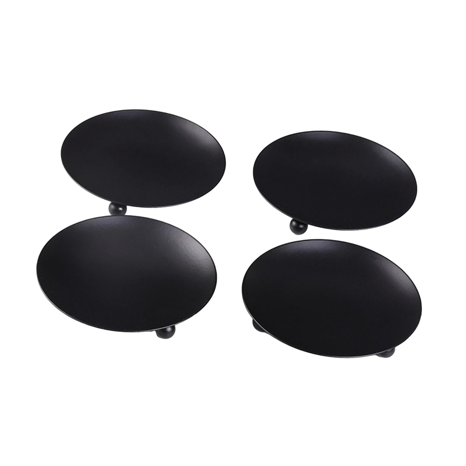 Metal Plate Candle Holder Tea Light Stand for Dinner Party Dinner Table Home Black 4pcs