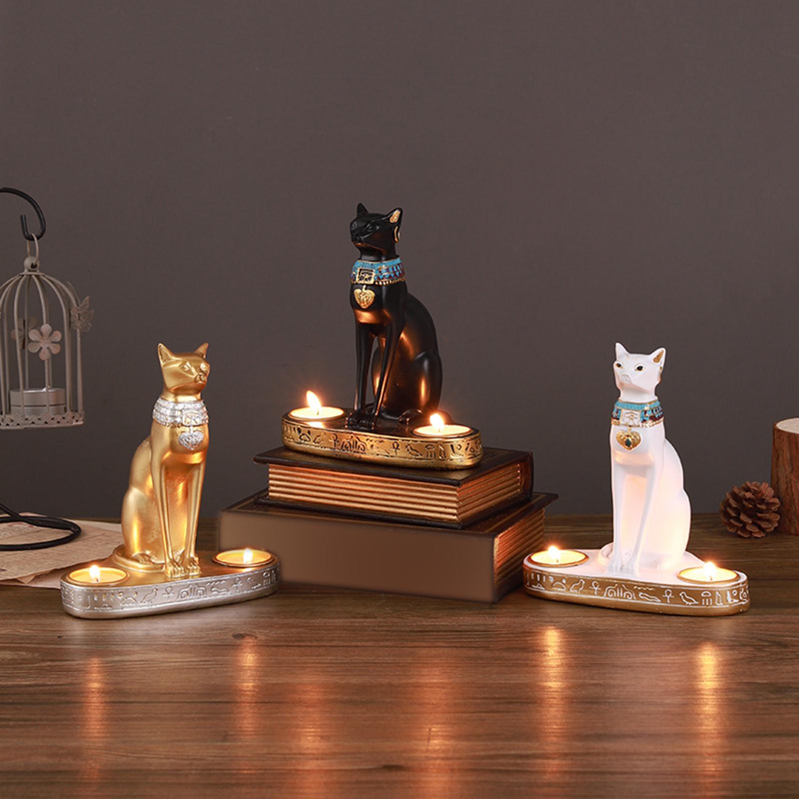 Cat Figurine Candleholder Candlestick for Fireplace Wedding Party Decoration Black