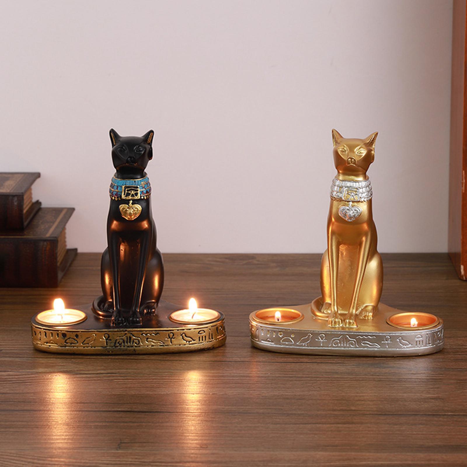 Cat Figurine Candleholder Candlestick for Fireplace Wedding Party Decoration Black