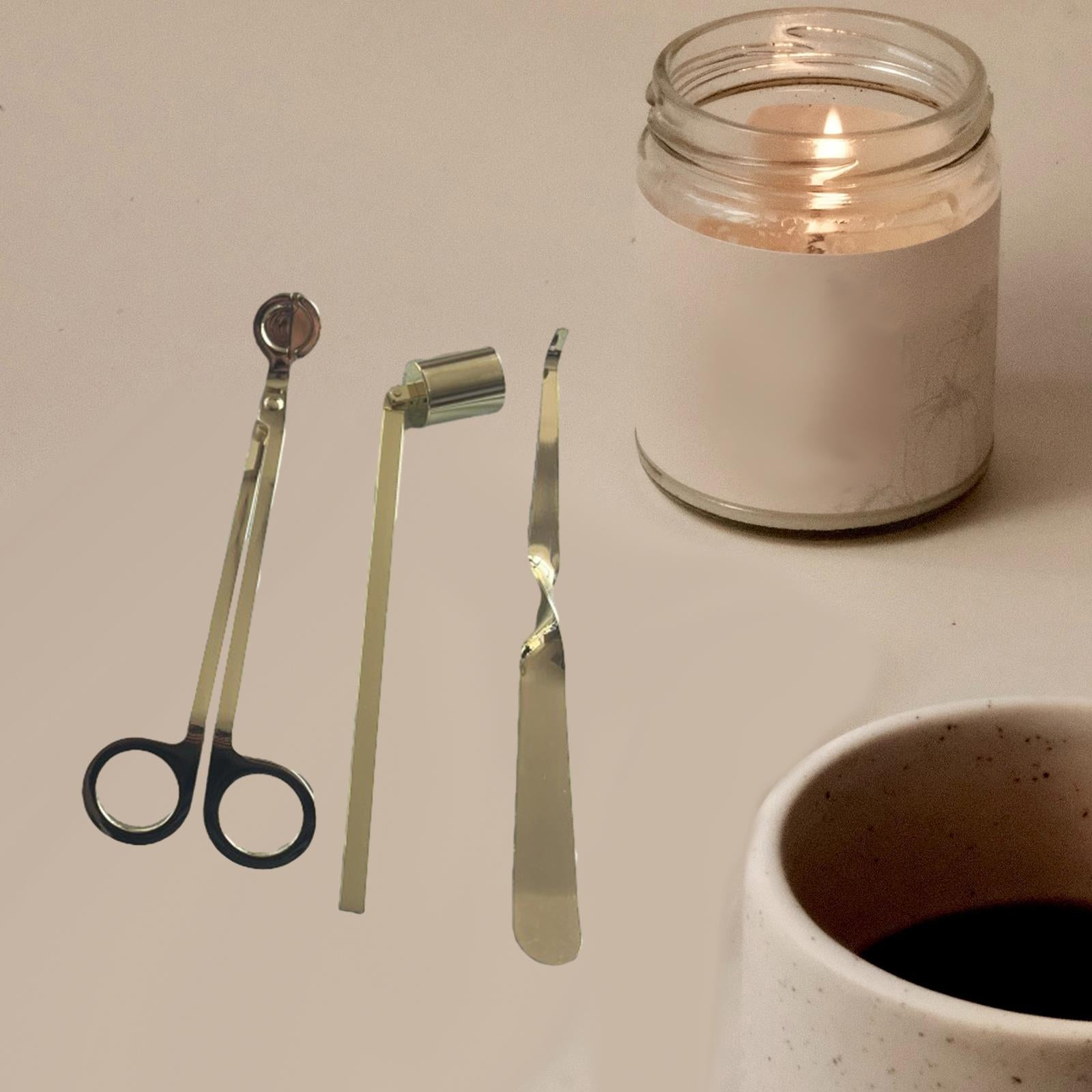 3 Pieces Candle Wick Trimmer Scissors Set Wick Cutter Candle Accessories Kit Golden