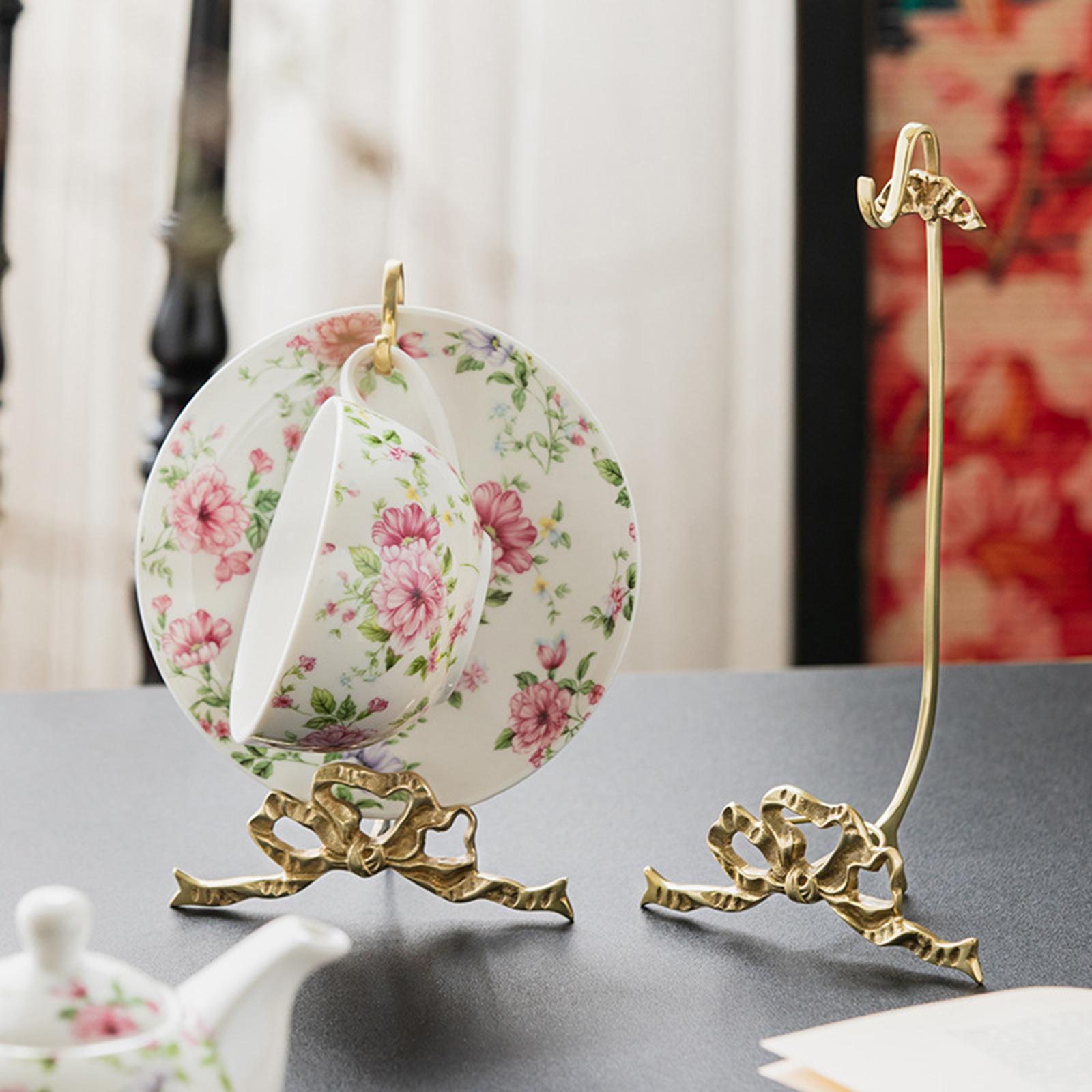 Coffee Mug Saucer Holder Brass Rack Organizer Elegant for Collectible Teacup Large