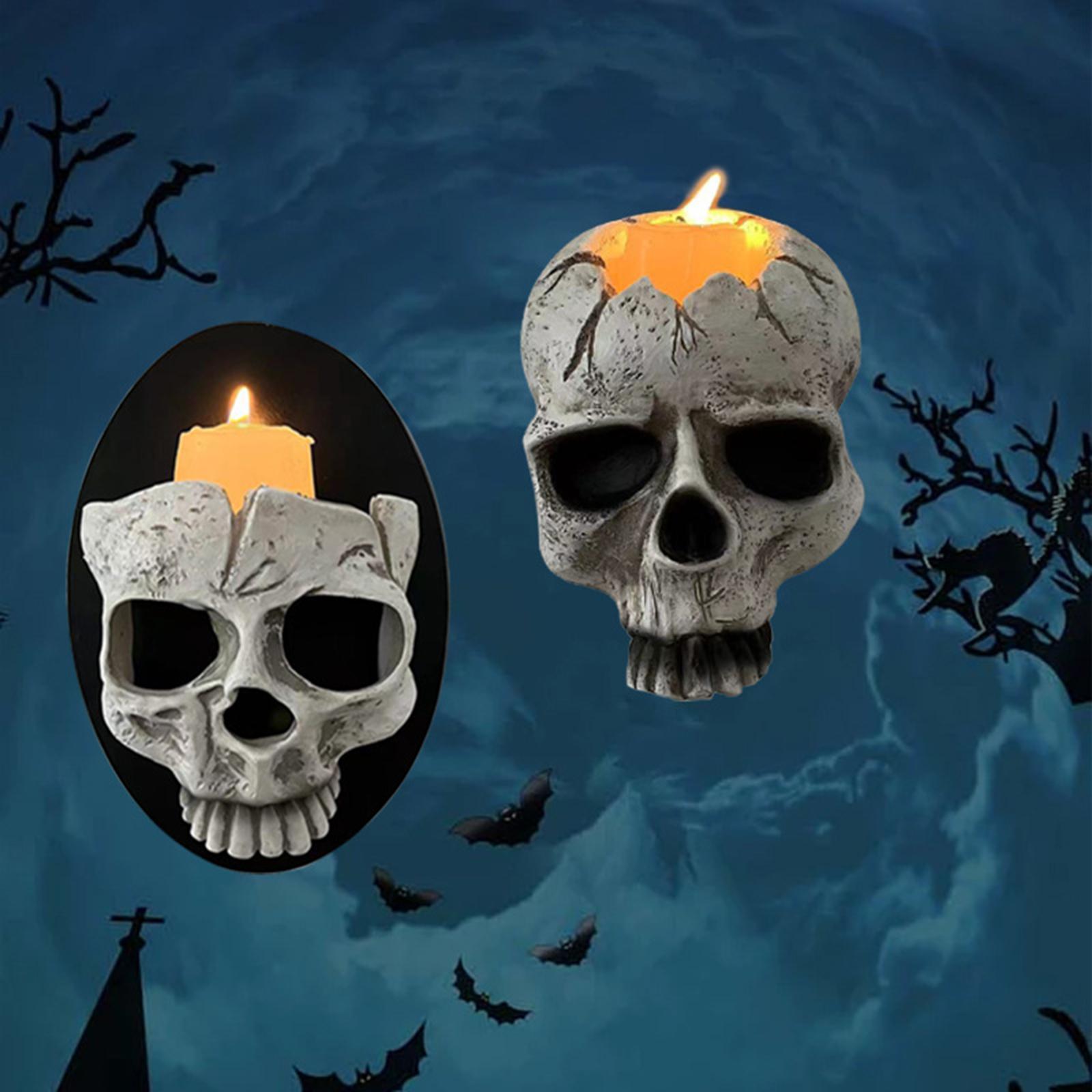 Halloween Skull Head Candle Holder Exquisite for Haunted House Holiday Party Full Face