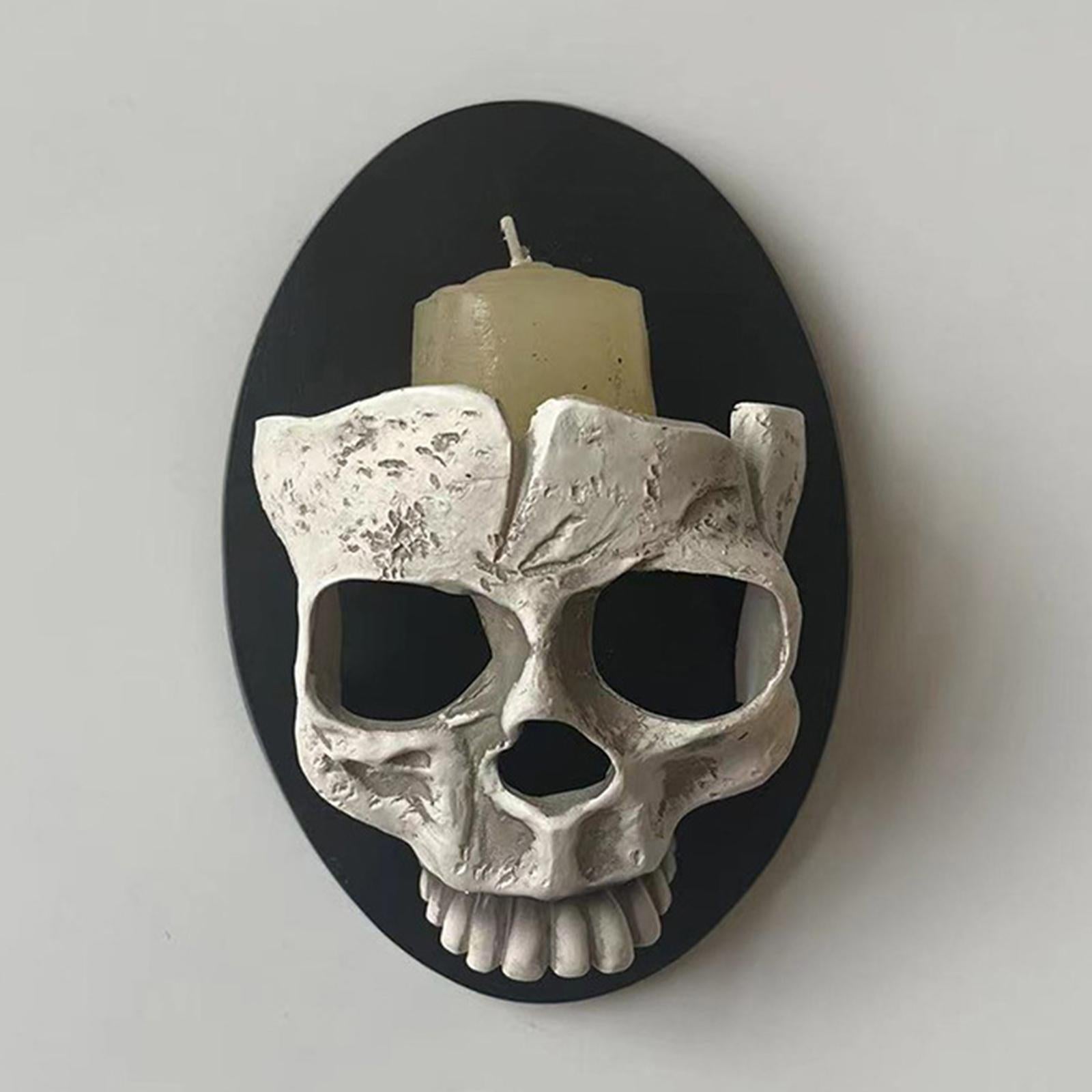 Halloween Skull Head Candle Holder Exquisite for Haunted House Holiday Party Half Face