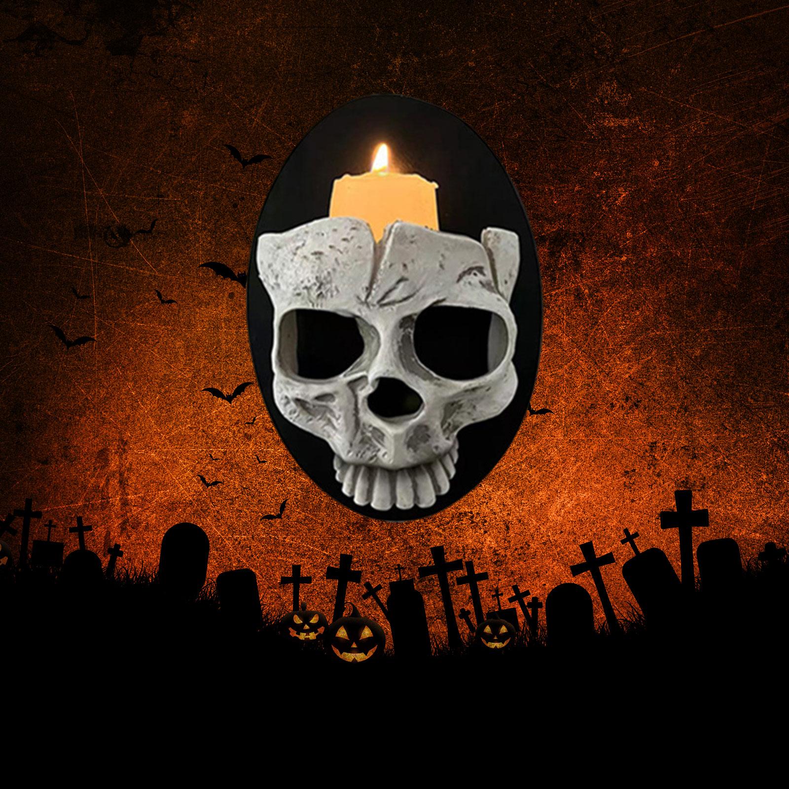 Halloween Skull Head Candle Holder Exquisite for Haunted House Holiday Party Half Face