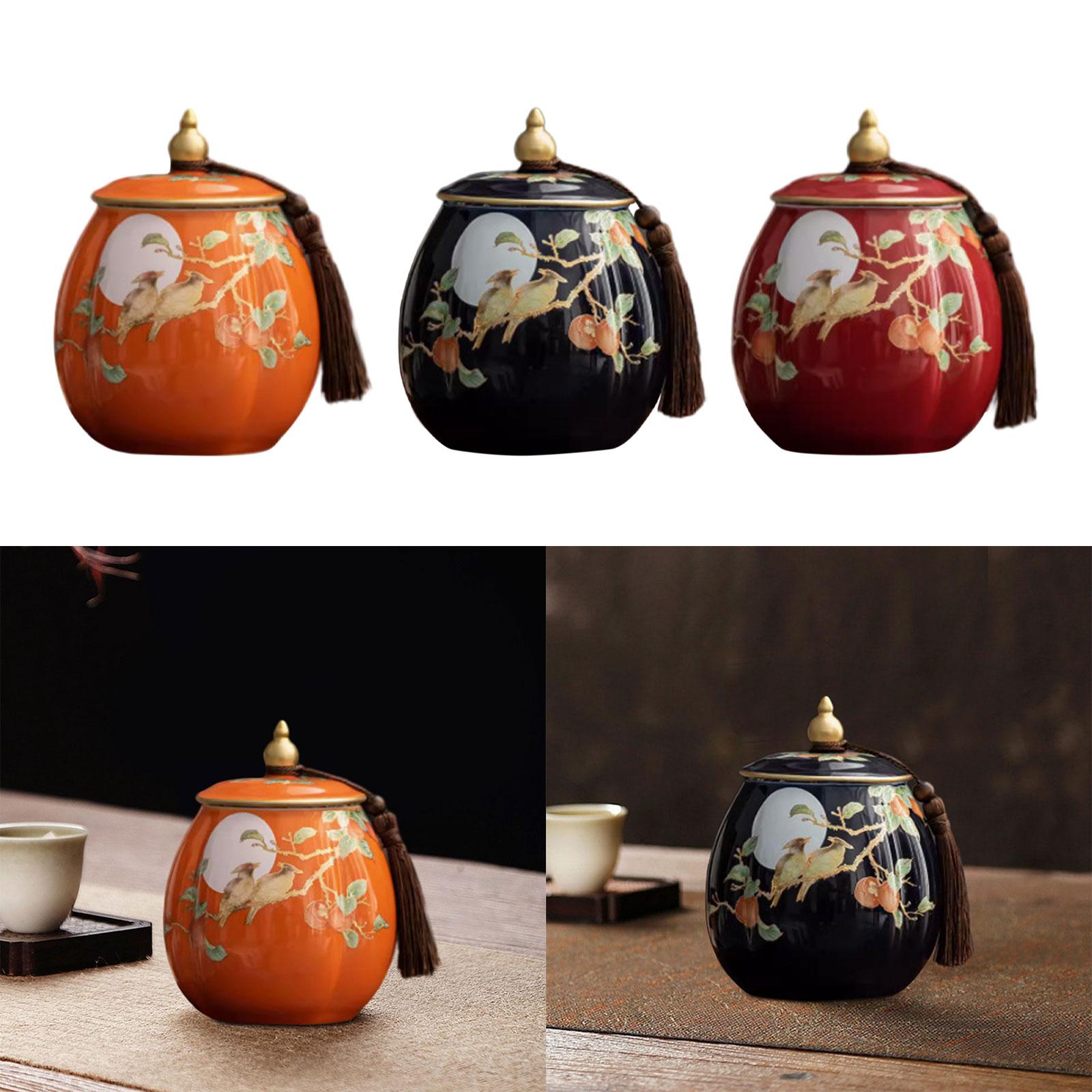 Tea Storage Container Chinese Porcelain Tea Jar for Sugar Coffee Decorations Orange