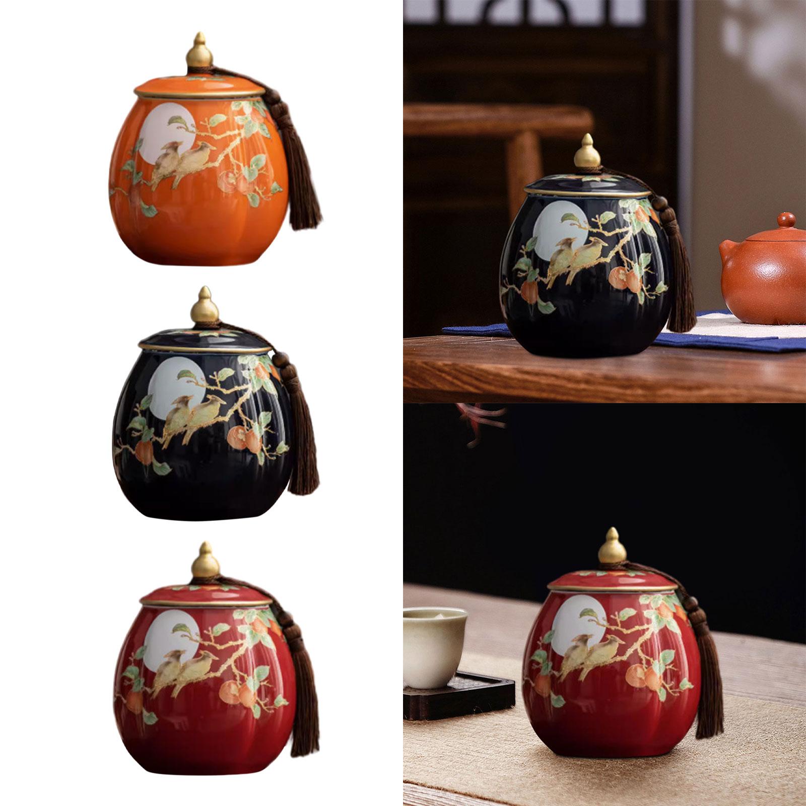 Tea Storage Container Chinese Porcelain Tea Jar for Sugar Coffee Decorations Orange