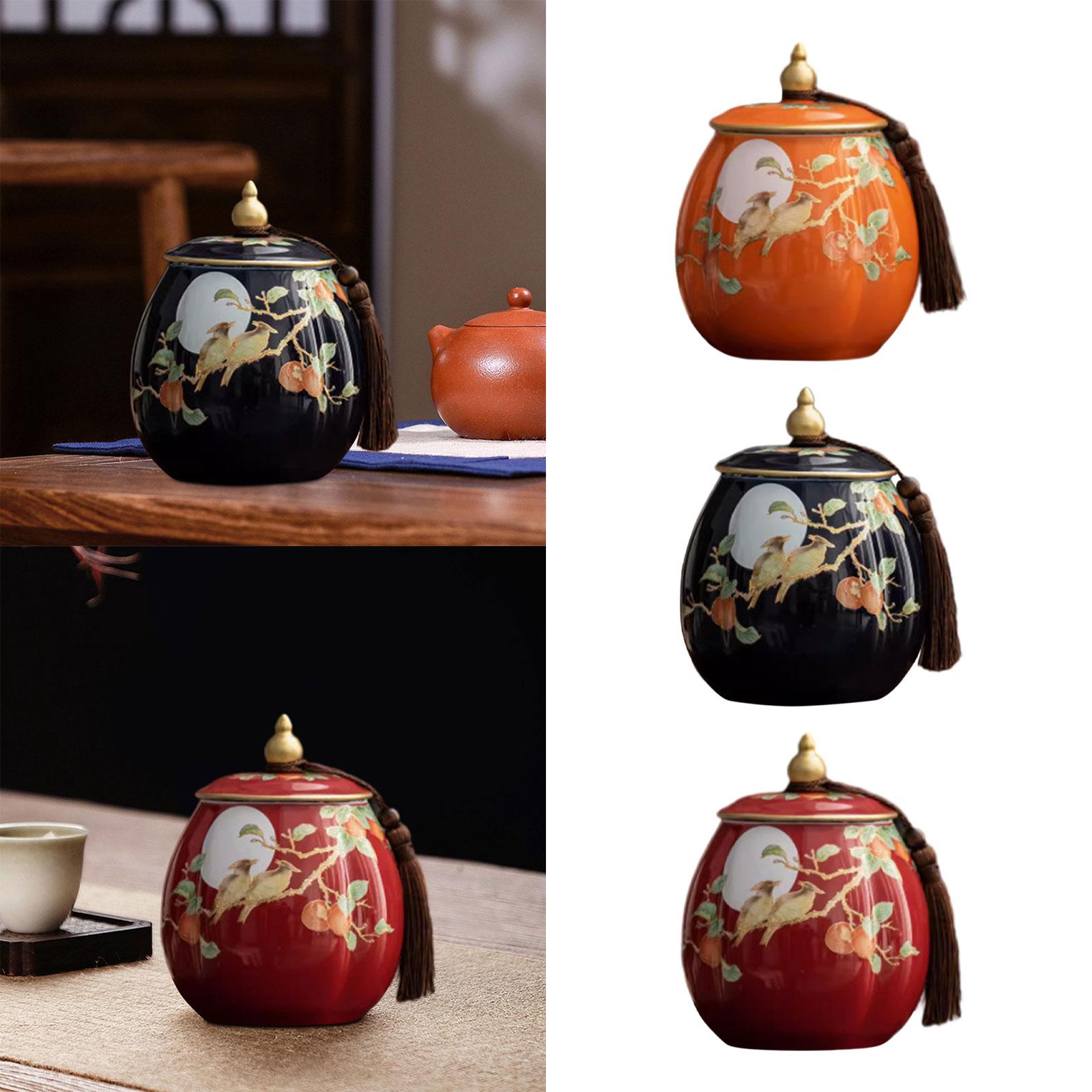 Tea Storage Container Chinese Porcelain Tea Jar for Sugar Coffee Decorations Orange