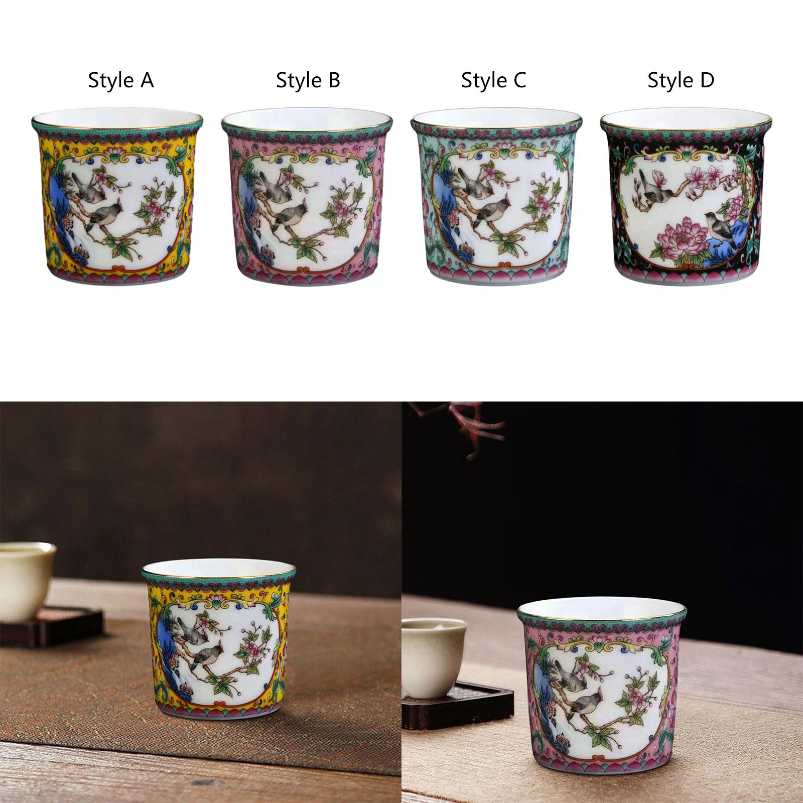 Ceramic Coffee Mug Chinese Durable Vintage Porcelain Tea Cup for Office Home Style A