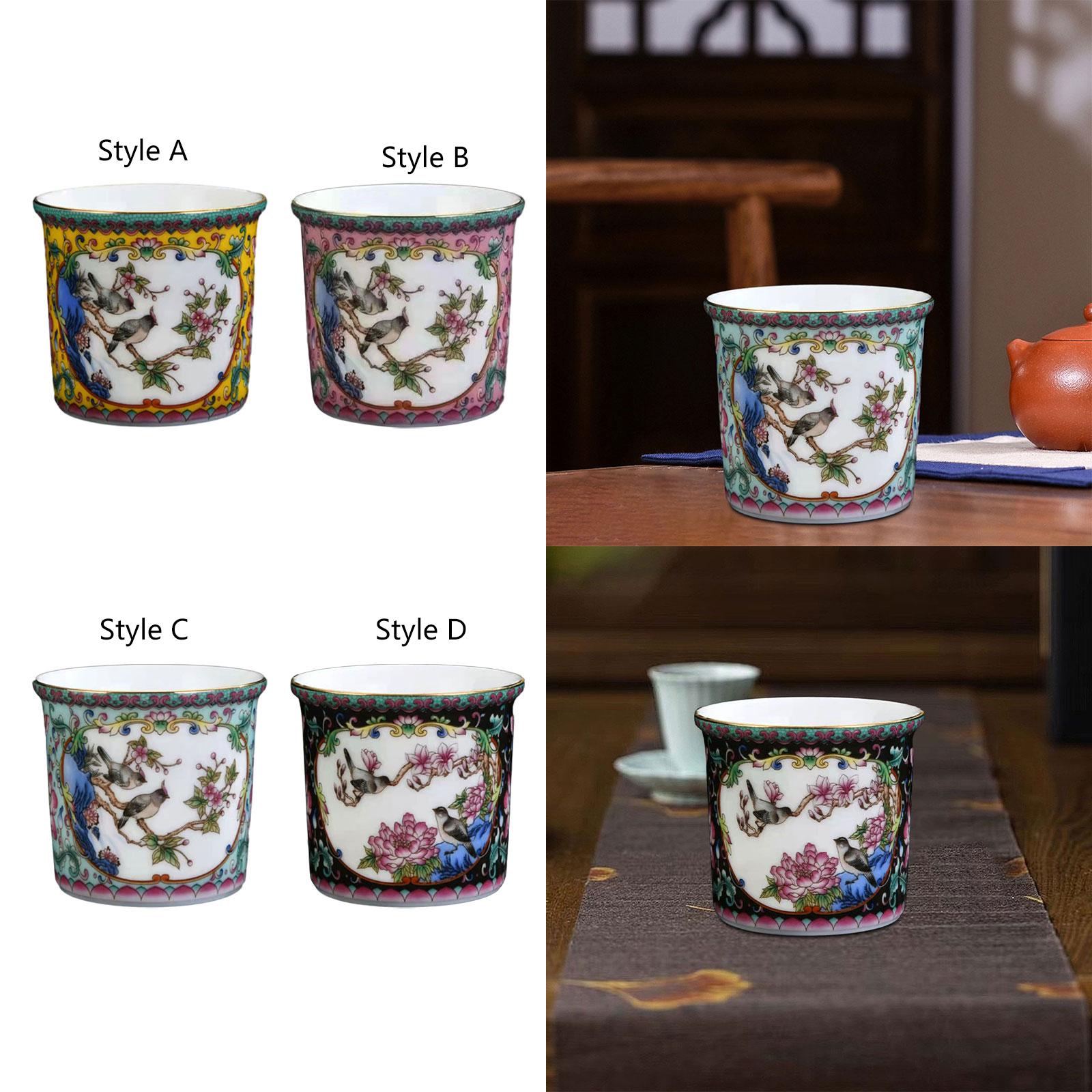 Ceramic Coffee Mug Chinese Durable Vintage Porcelain Tea Cup for Office Home Style A