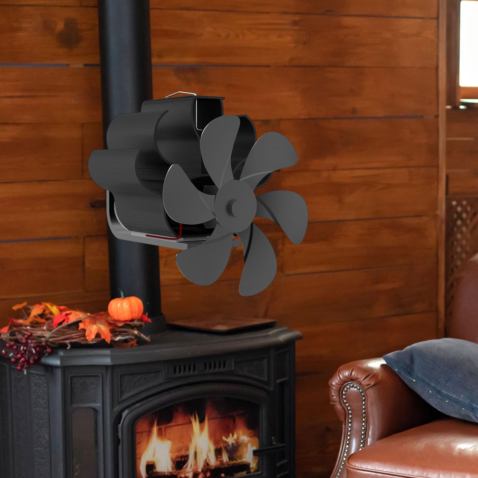 Flue Pipe Heat Powered Fireplace Fan 6 Blade Efficient Multipurpose Aluminum