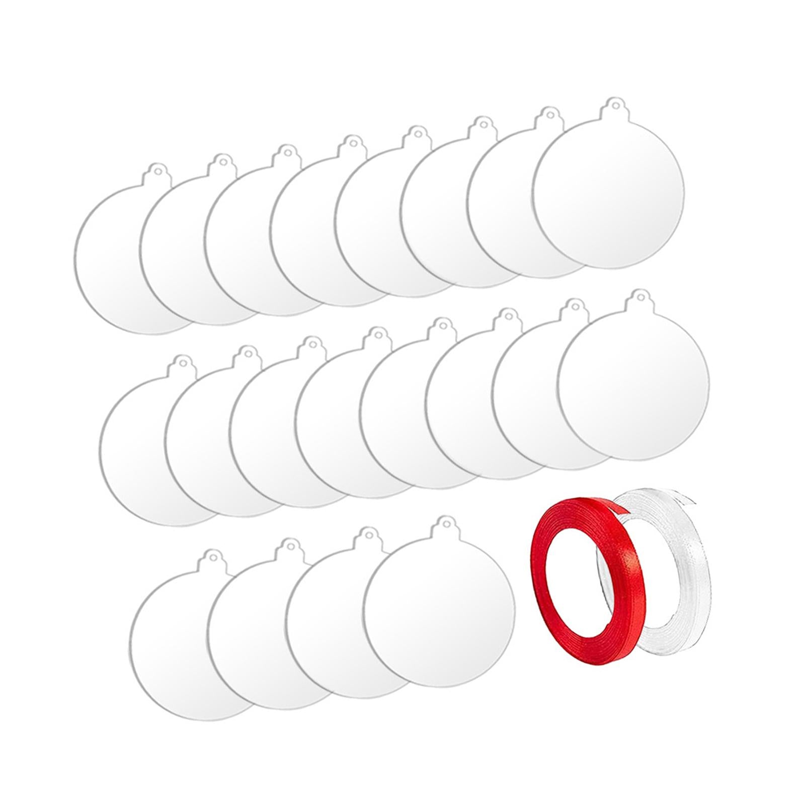 20 Pieces Acrylic Ornaments Circles with 2 Ribbons for DIY Keychain Engraving