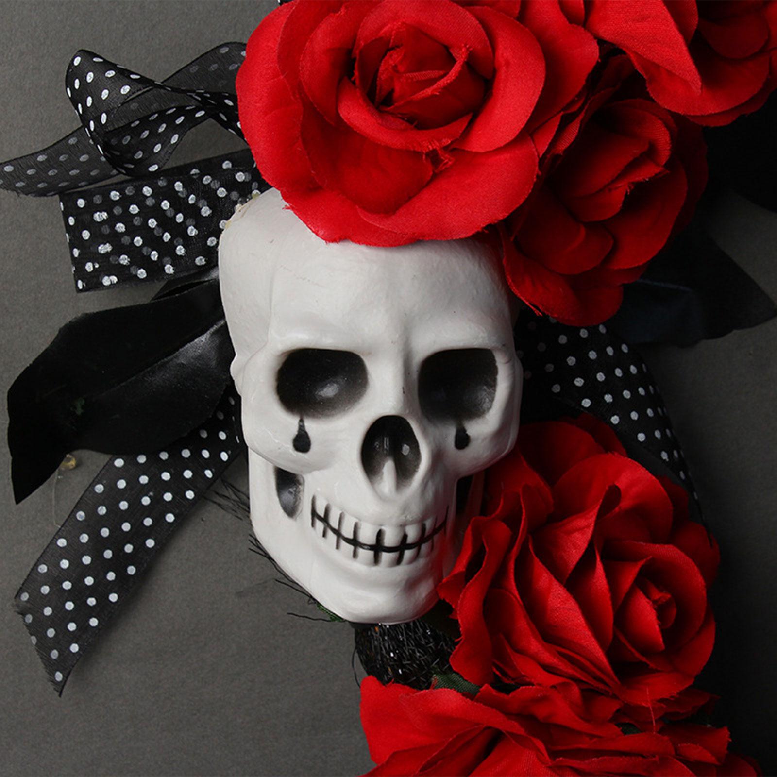 Halloween Skeleton Wreath Front Door Skull Wreath for Home Horror Party Yard