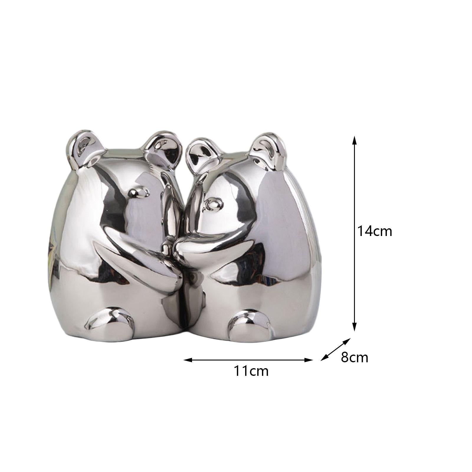 Set of 2 Ceramic Bears Book Ends Stands Bookends 4x3x5.5inch for Cafe Office Silvery