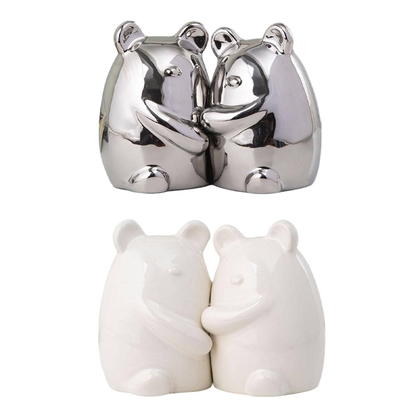 Set of 2 Ceramic Bears Book Ends Stands Bookends 4x3x5.5inch for Cafe Office Silvery
