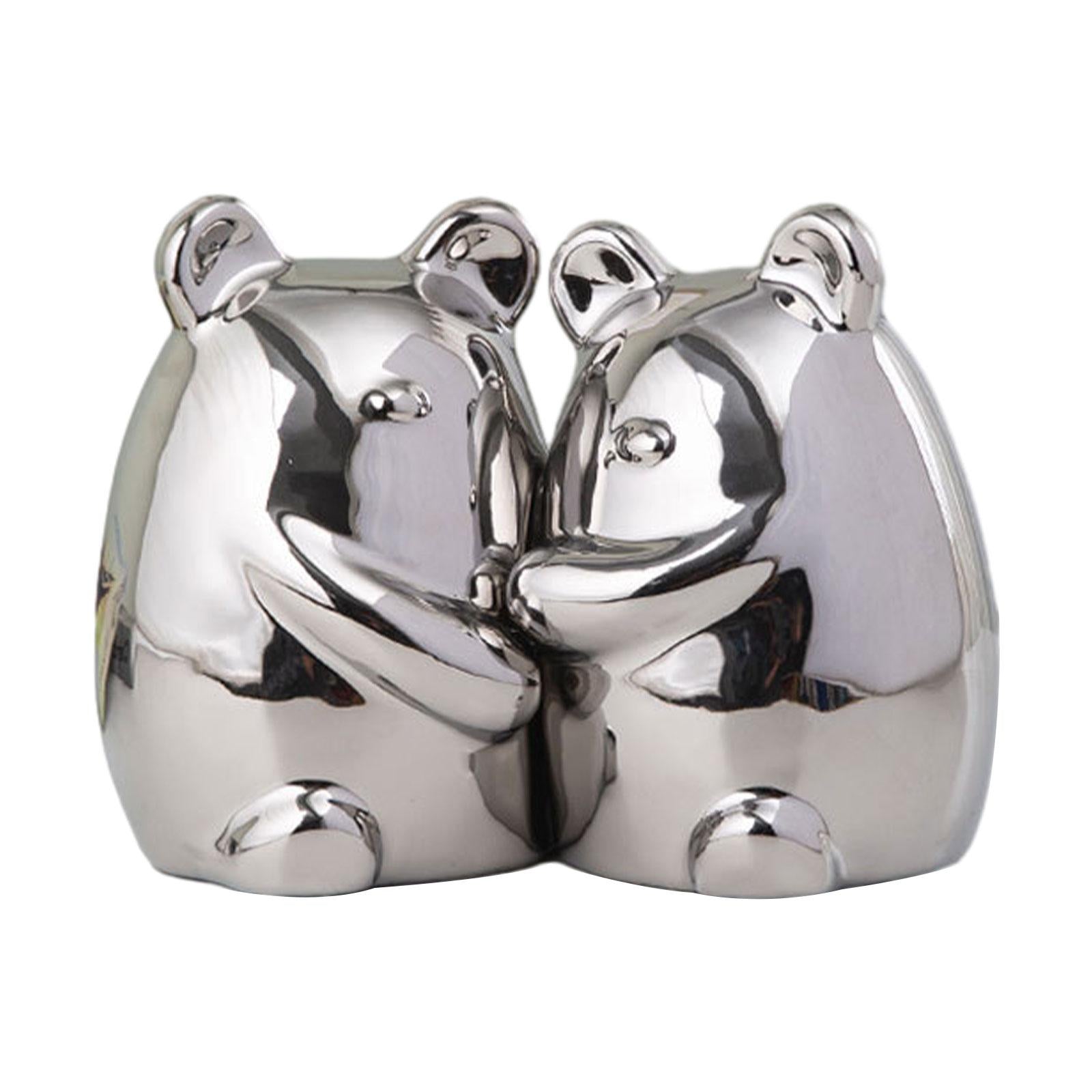 Set of 2 Ceramic Bears Book Ends Stands Bookends 4x3x5.5inch for Cafe Office Silvery