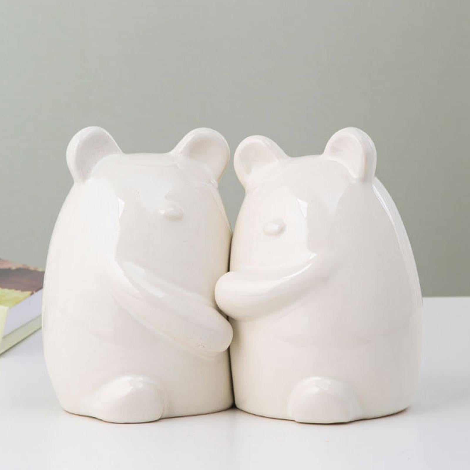 Set of 2 Ceramic Bears Book Ends Stands Bookends 4x3x5.5inch for Cafe Office White