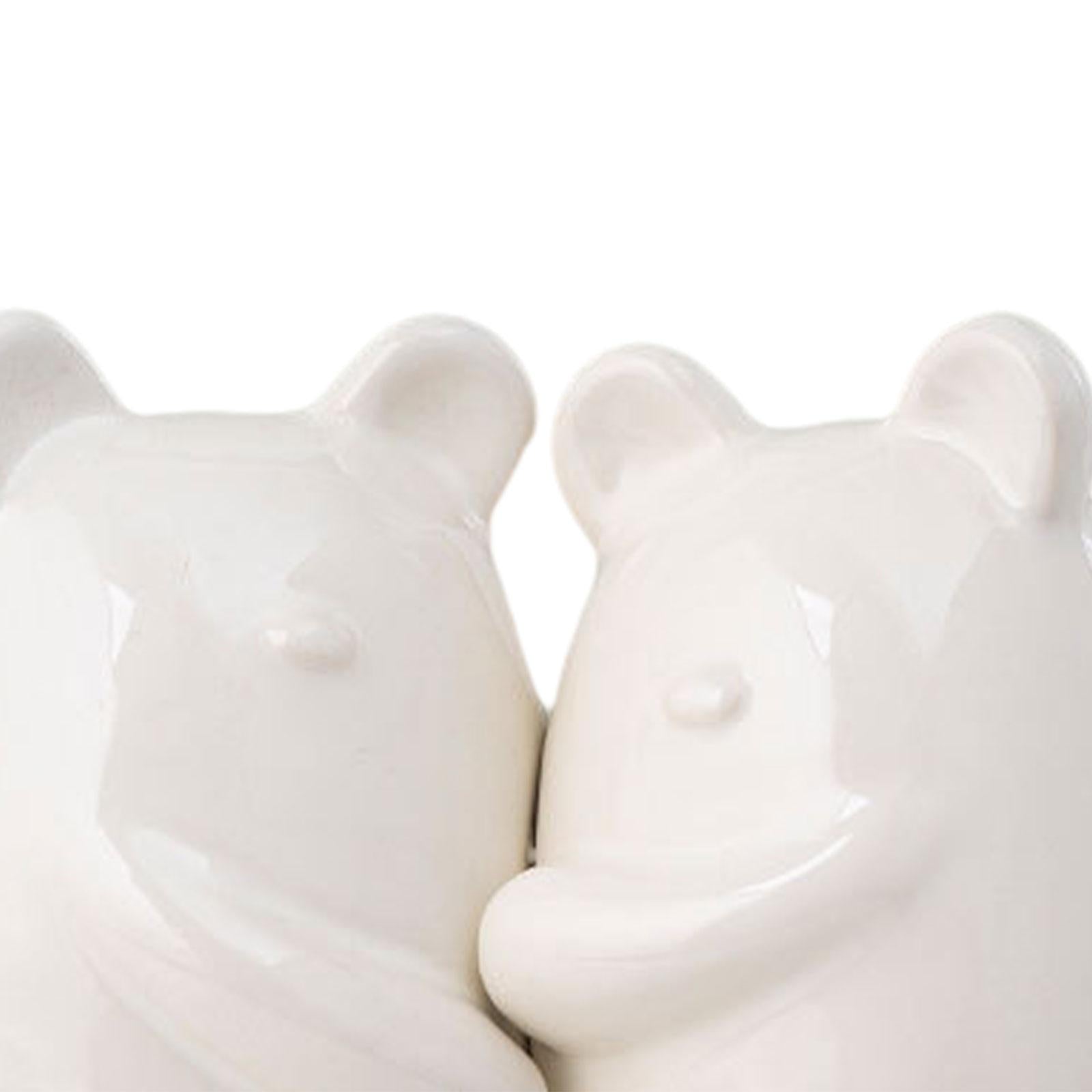 Set of 2 Ceramic Bears Book Ends Stands Bookends 4x3x5.5inch for Cafe Office White