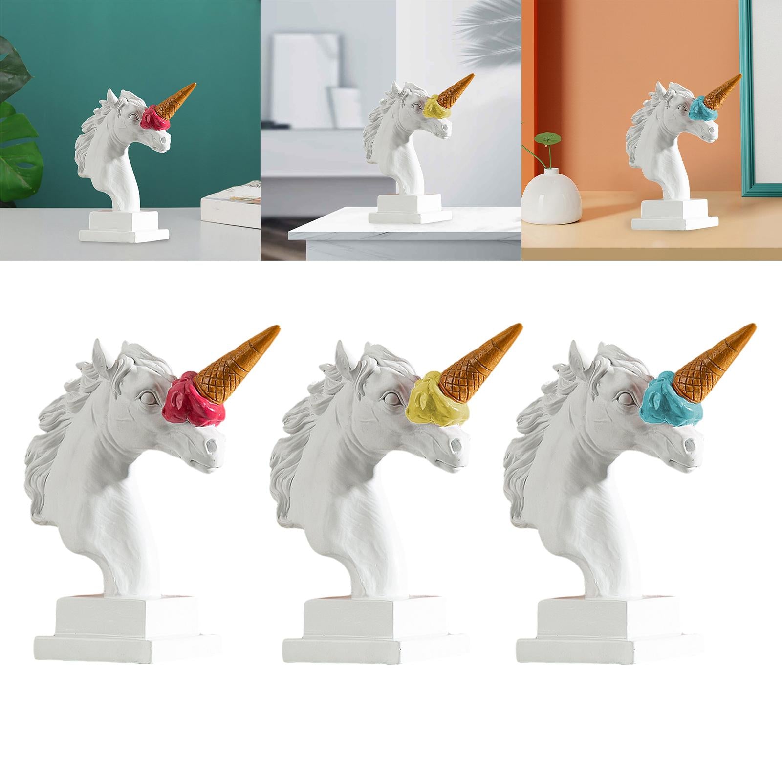 Horse Head Figurine Modern Resin Ornament for Bookshelf NightStand Farmhouse White and Red