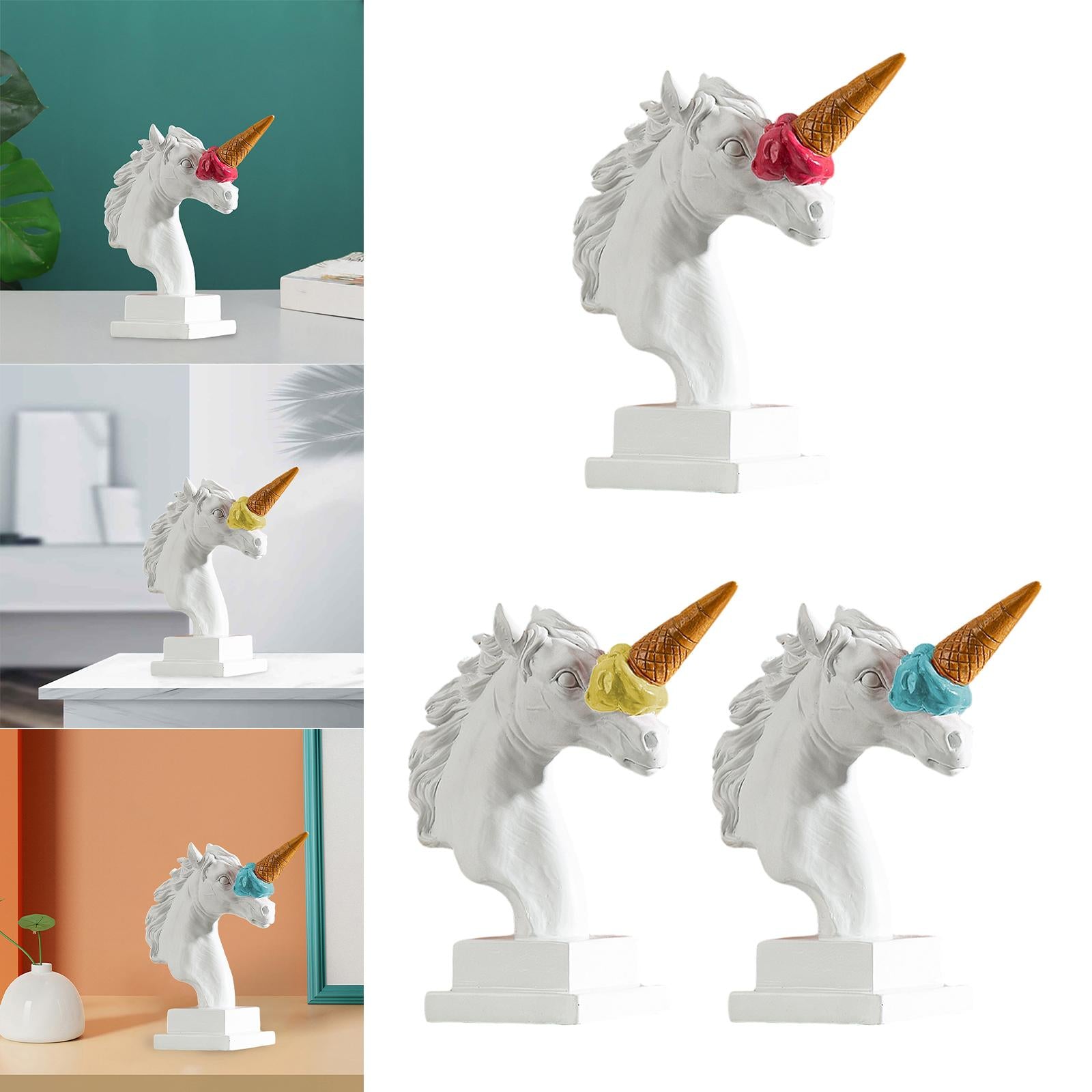 Horse Head Figurine Modern Resin Ornament for Bookshelf NightStand Farmhouse White and Red