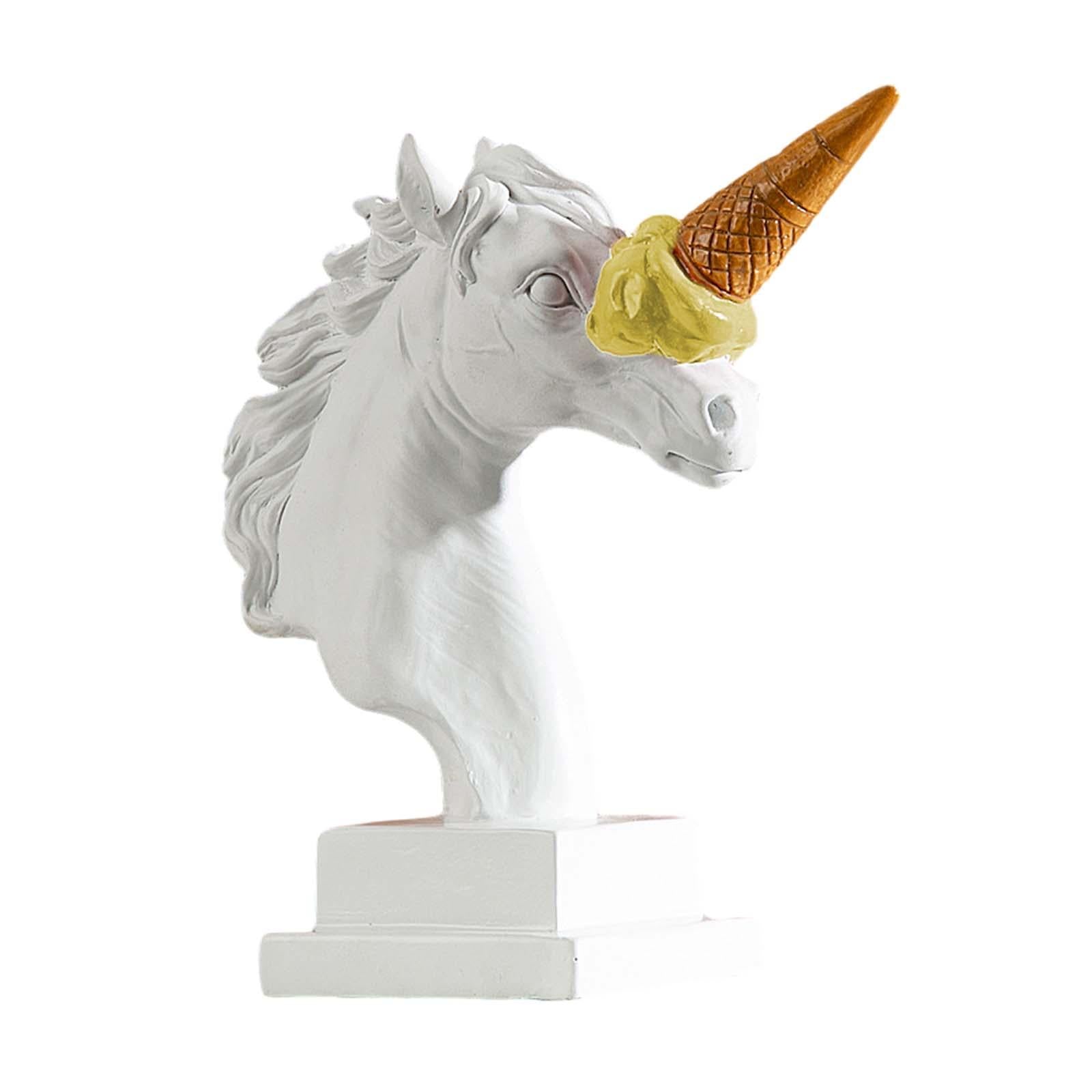 Horse Head Figurine Modern Resin Ornament for Bookshelf NightStand Farmhouse White and Yellow