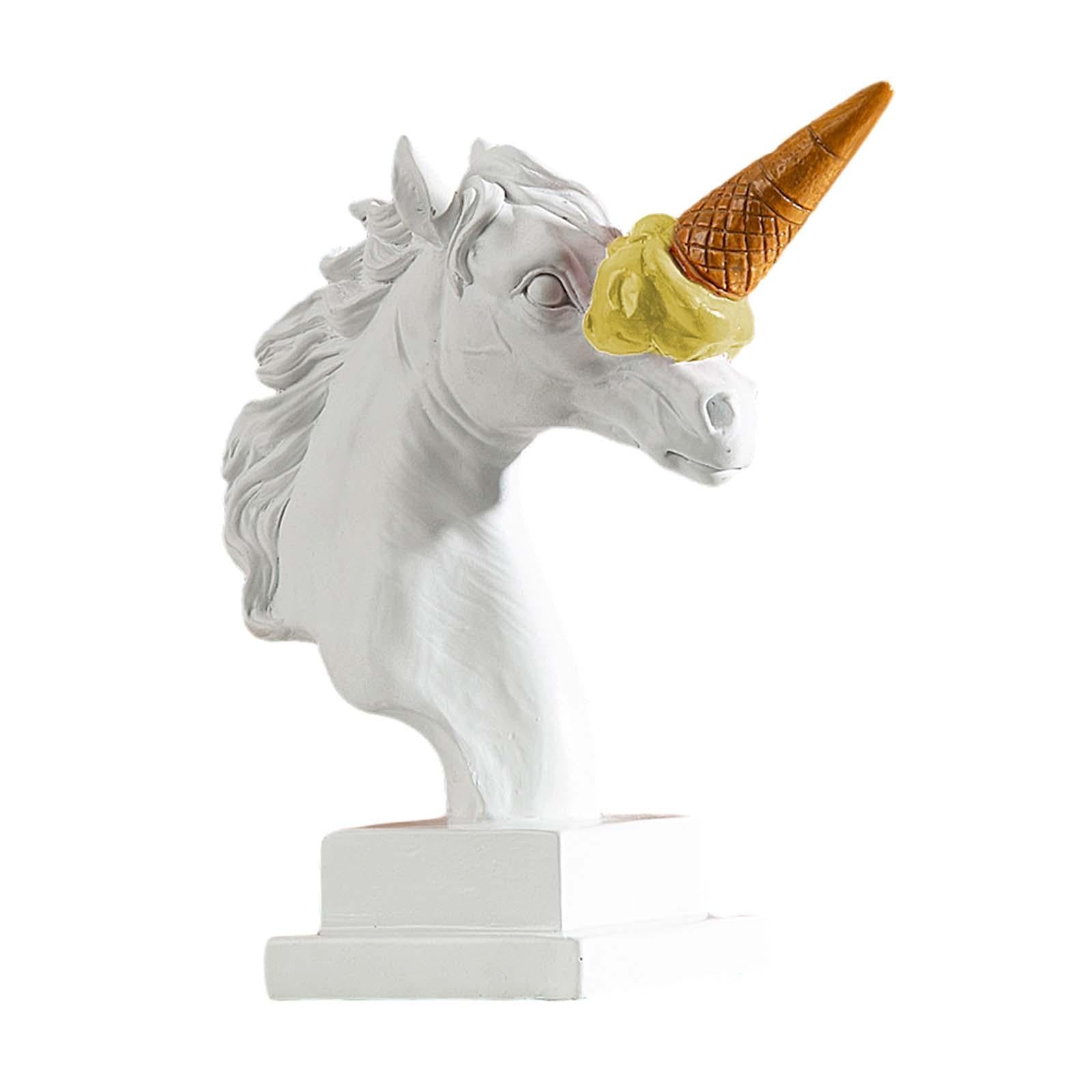 Horse Head Figurine Modern Resin Ornament for Bookshelf NightStand Farmhouse White and Yellow