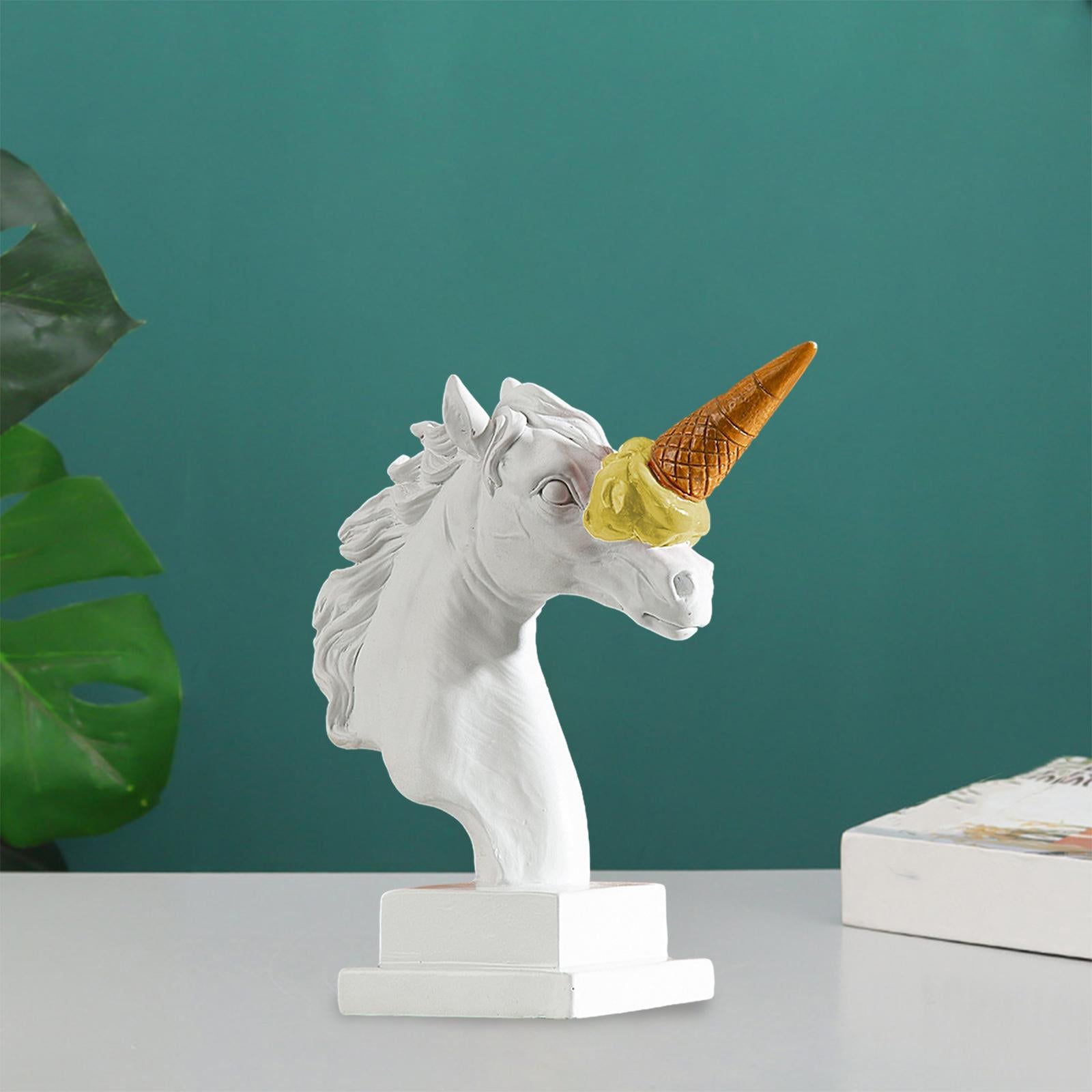 Horse Head Figurine Modern Resin Ornament for Bookshelf NightStand Farmhouse White and Yellow