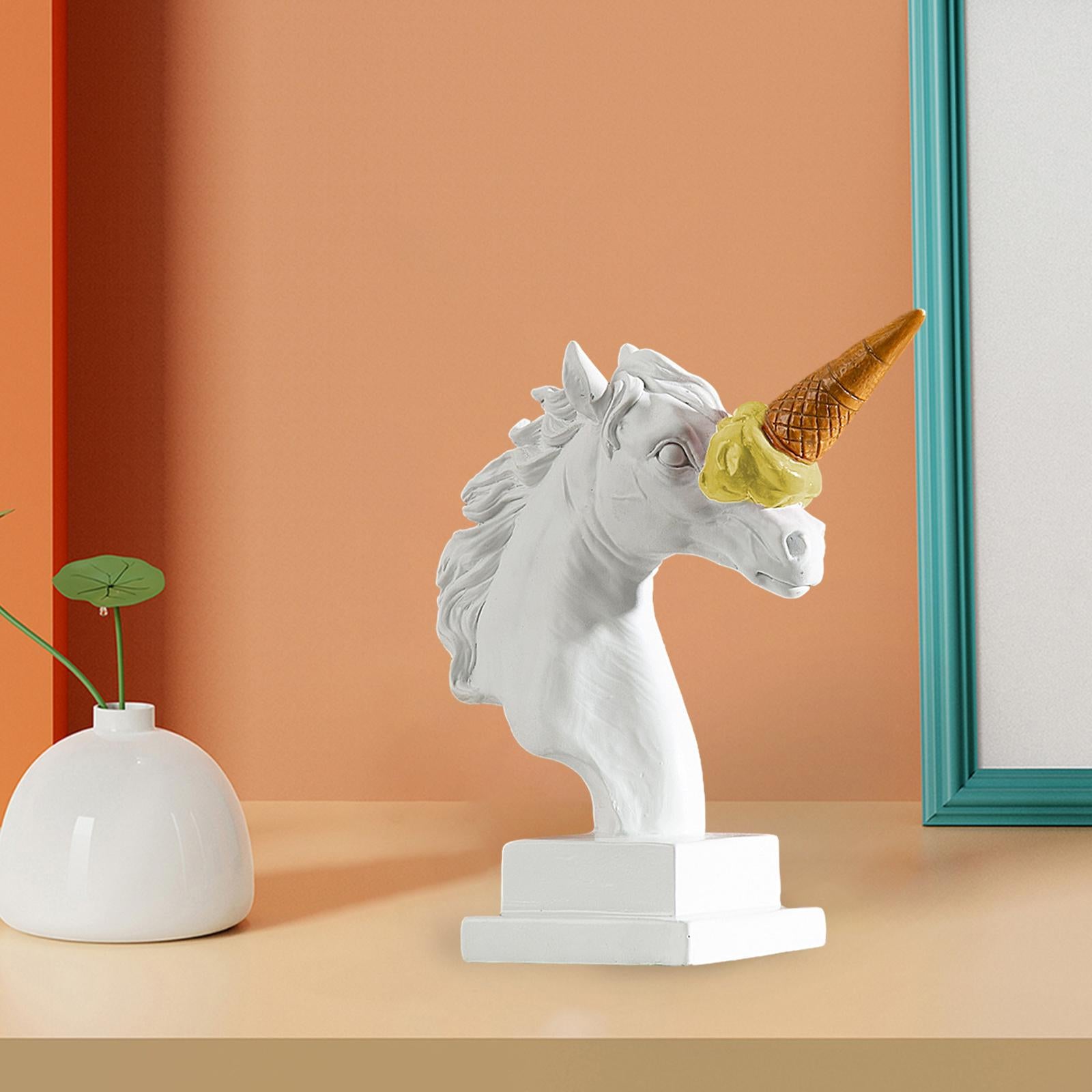 Horse Head Figurine Modern Resin Ornament for Bookshelf NightStand Farmhouse White and Yellow