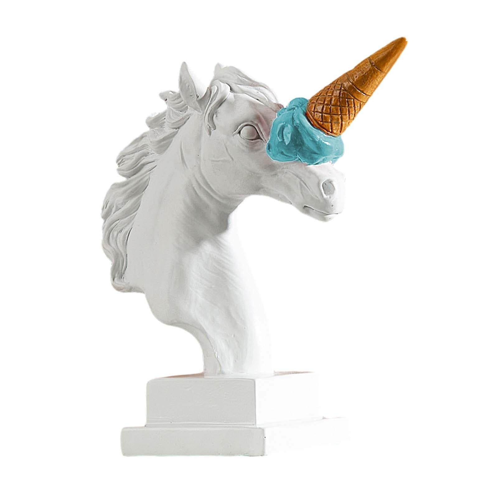 Horse Head Figurine Modern Resin Ornament for Bookshelf NightStand Farmhouse White and Blue