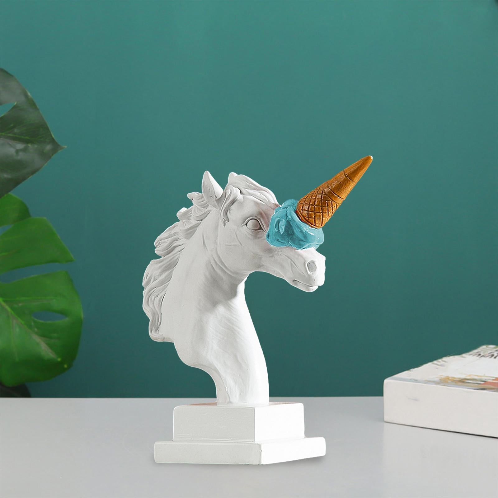 Horse Head Figurine Modern Resin Ornament for Bookshelf NightStand Farmhouse White and Blue