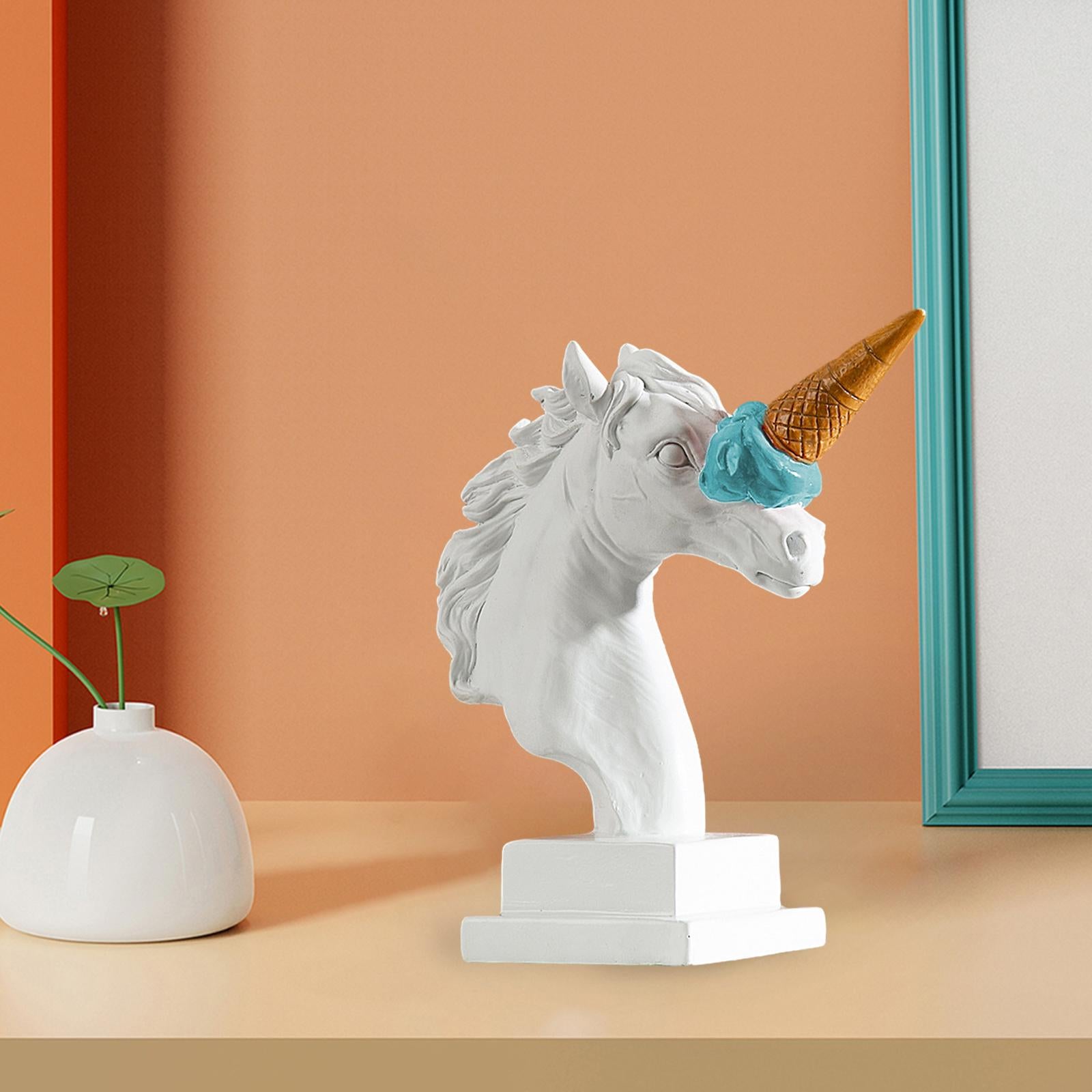 Horse Head Figurine Modern Resin Ornament for Bookshelf NightStand Farmhouse White and Blue