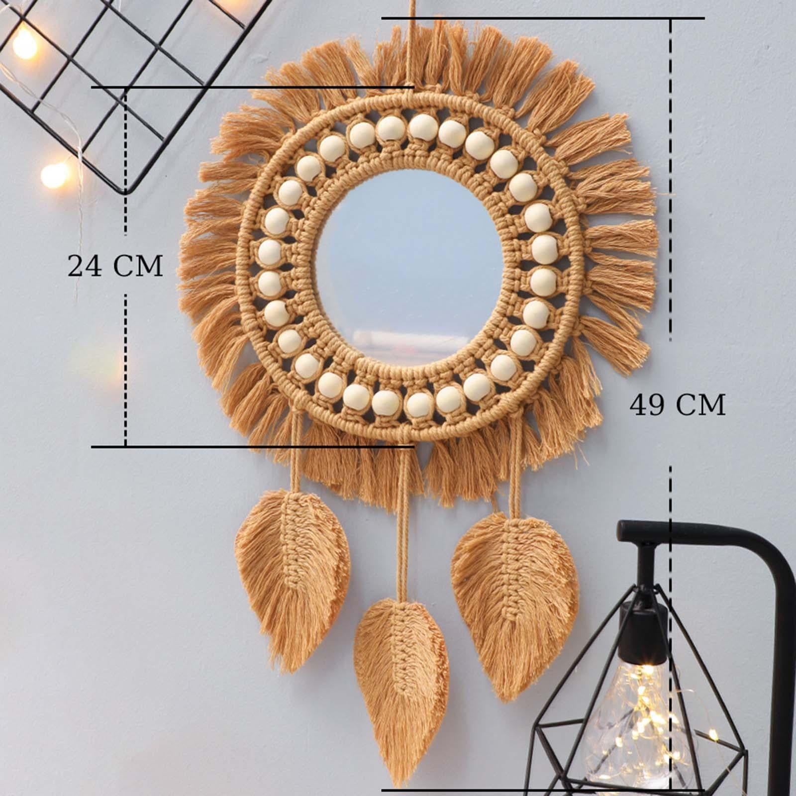 Hanging Wall Mirror Hand Woven Macrame Multifunctional for Festival Delicate Style B