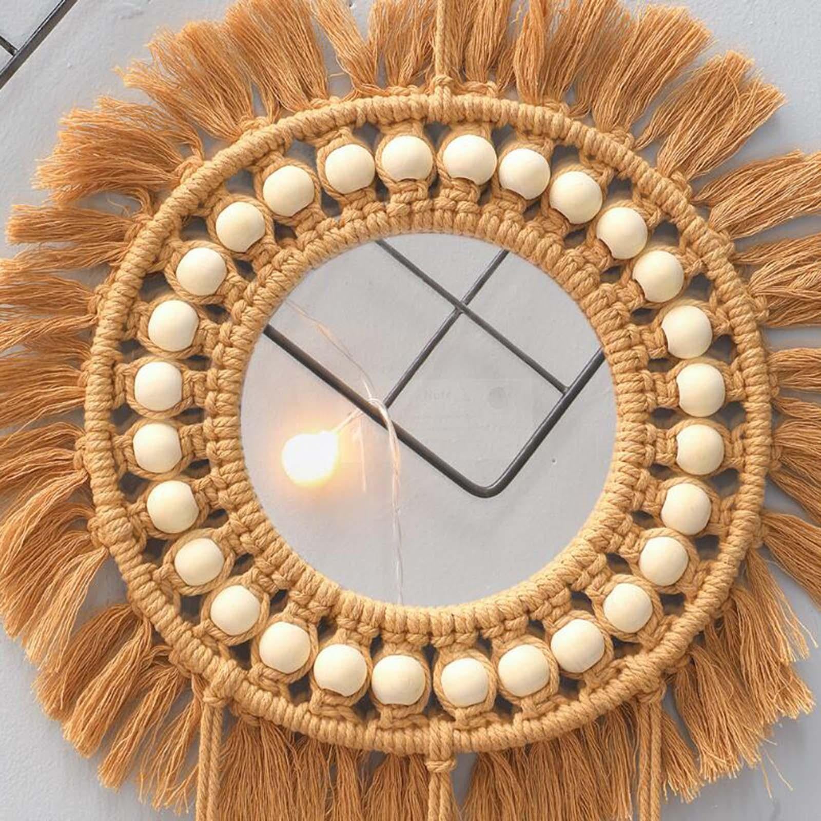 Hanging Wall Mirror Hand Woven Macrame Multifunctional for Festival Delicate Style B