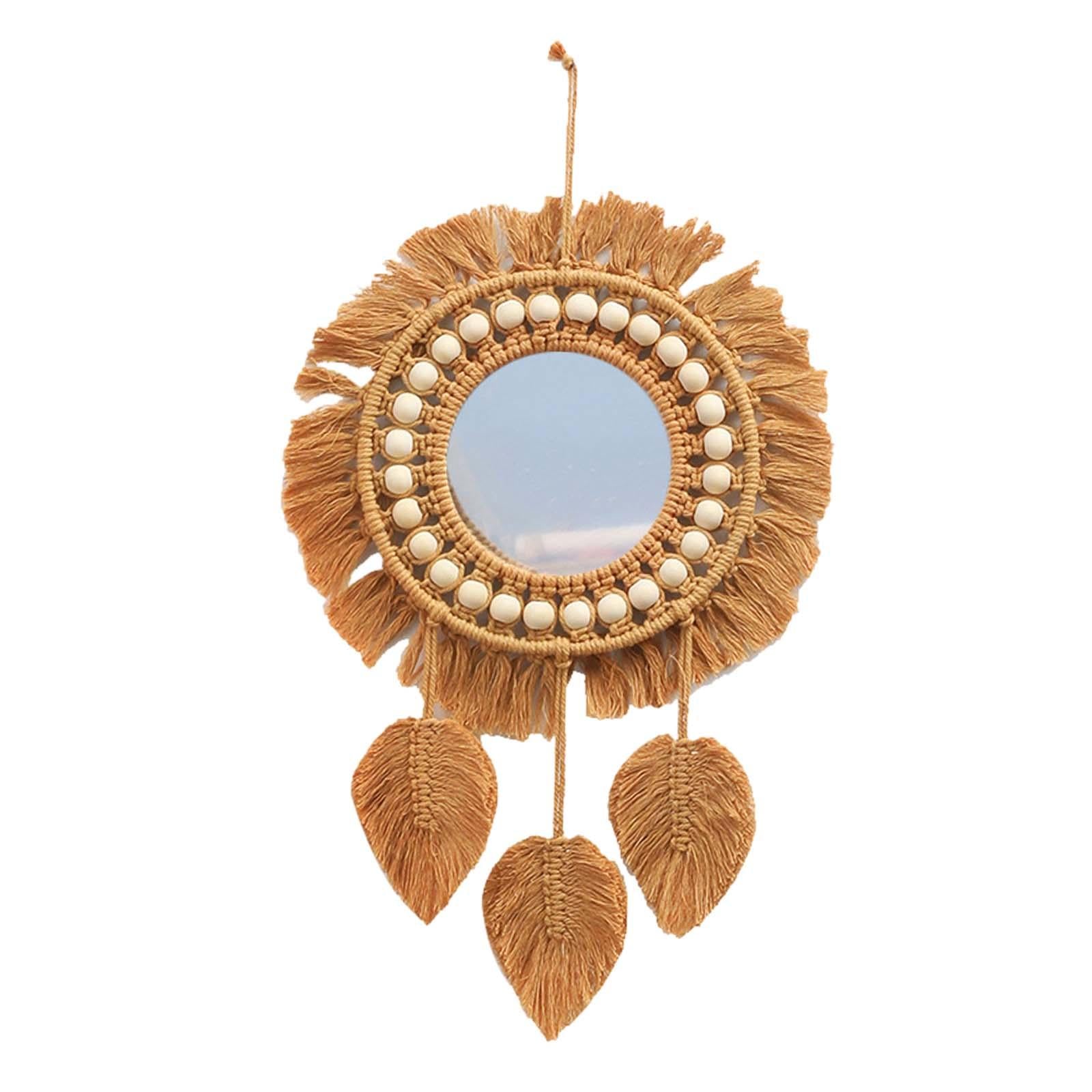 Hanging Wall Mirror Hand Woven Macrame Multifunctional for Festival Delicate Style B